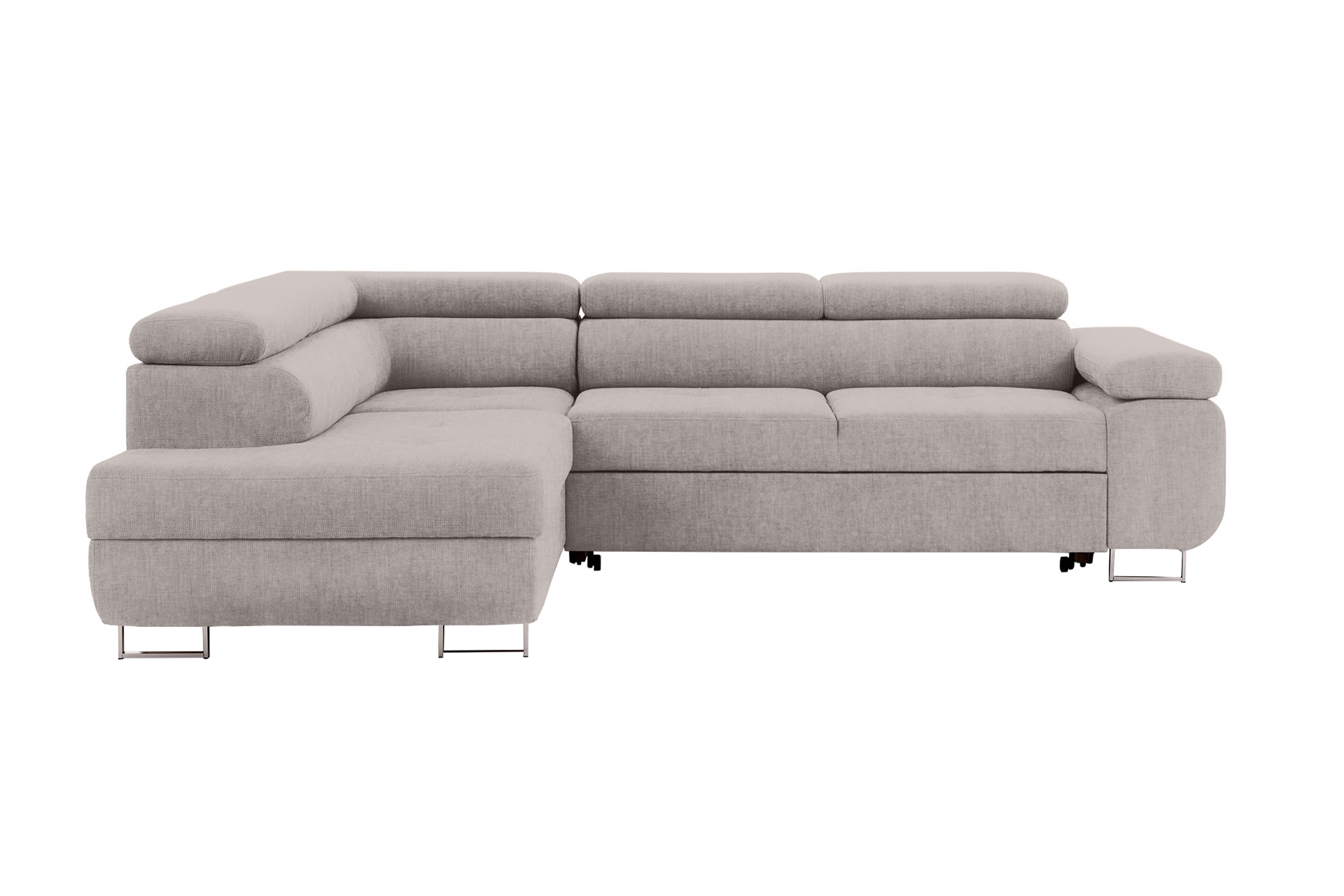 Rozkladacia rohová sedacia súprava Annabelle L ľavá - béžový ľahkočistiaci velúr Maya 01 / chrómové nožičky Rohová sedacia súprava s funkciou spania Annabelle Ľavá strana - Béžová látka Maya 01