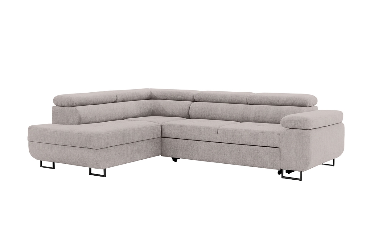 Rozkladacia rohová sedacia súprava Annabelle L ľavá - béžová pletenina Maya 01 / čierne nožičky Rohová sedacia súprava s funkciou spania Annabelle L Ľavá strana - Béžová látka Maya 01 / nožičky čierny