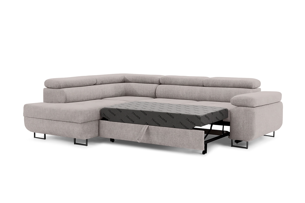 Rozkladacia rohová sedacia súprava Annabelle L ľavá - béžová pletenina Maya 01 / čierne nožičky Rohová sedacia súprava s funkciou spania Annabelle L Ľavá strana - Béžová látka Maya 01 / nožičky čierny