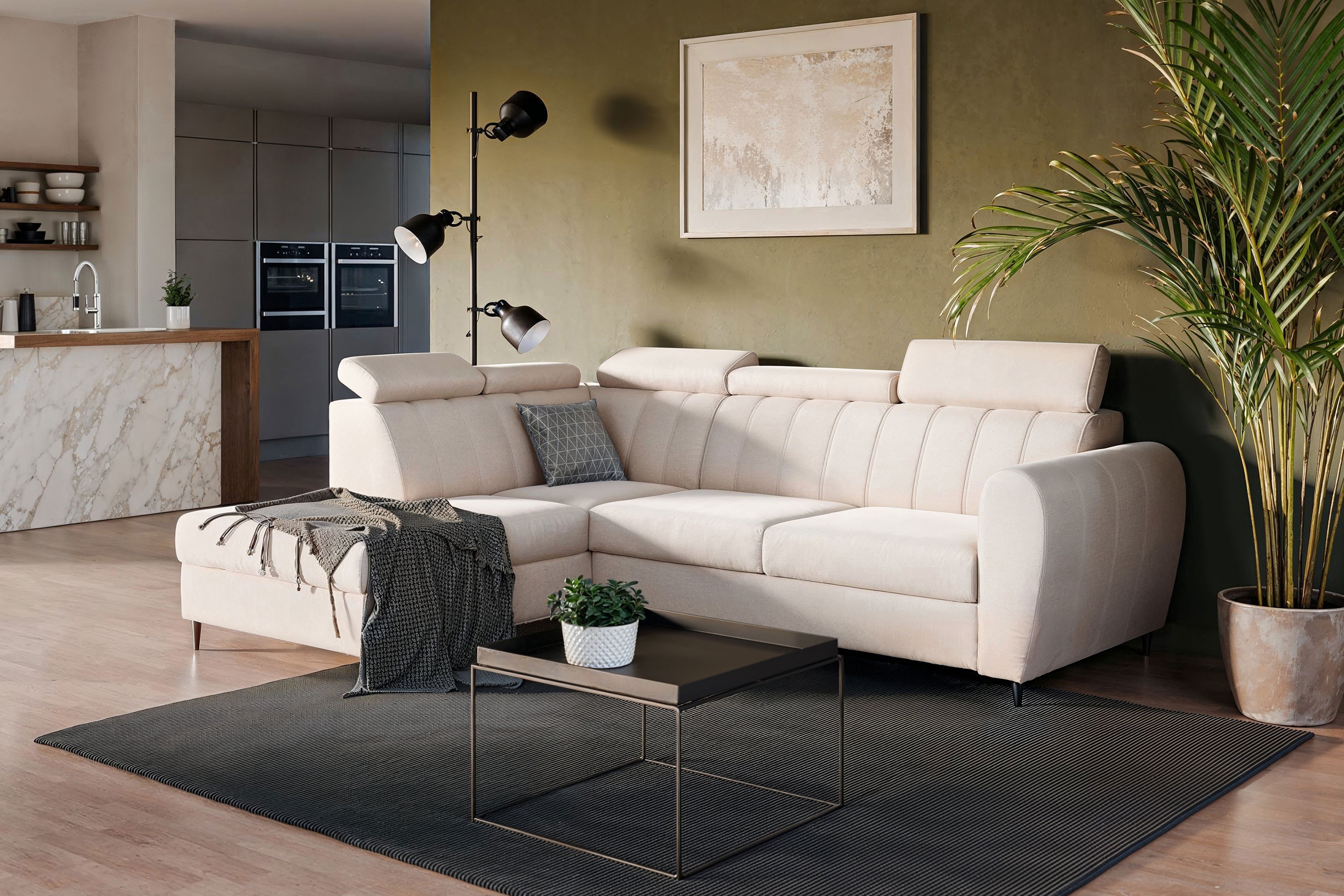 Rozkladacia rohová sedacia súprava Celias L ľavá - béžový zamat Paros 2 Rohová sedacia súprava s funkciou spania Celias L Ľavá strana - béžový zamat Paros 2