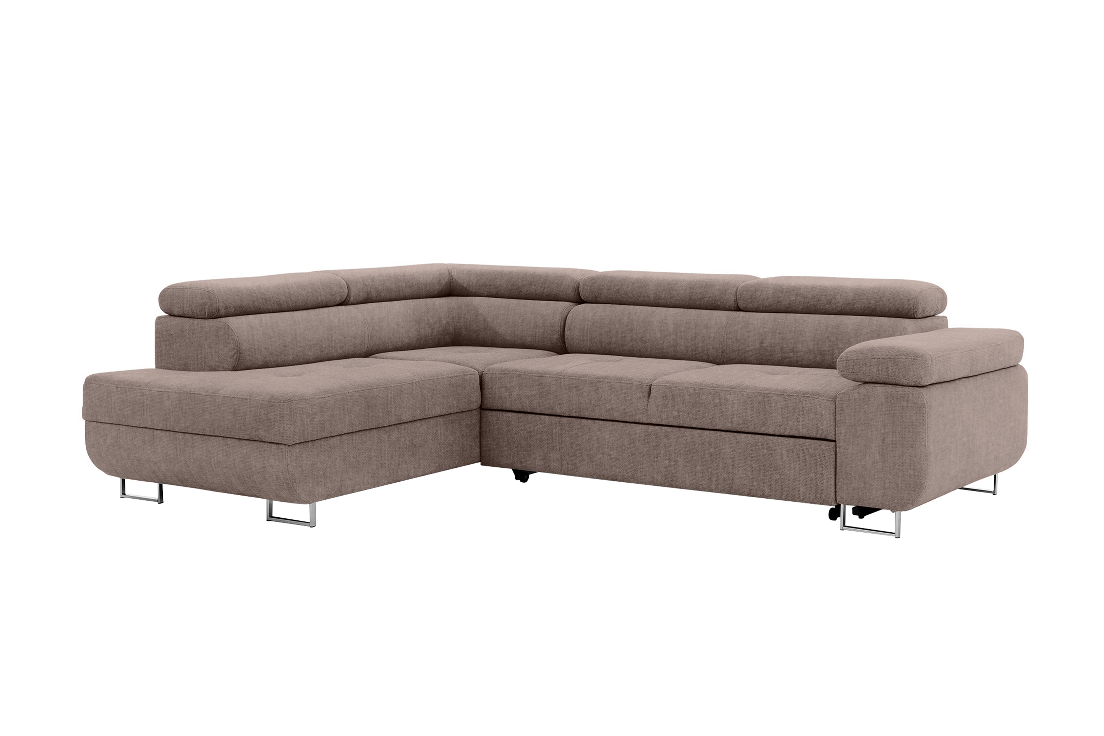 Rozkladacia rohová sedacia súprava Annabelle L ľavá - béžový hydrofóbny velúr Vogue 4 / chrómové nožičky Rohová sedacia súprava Annabelle