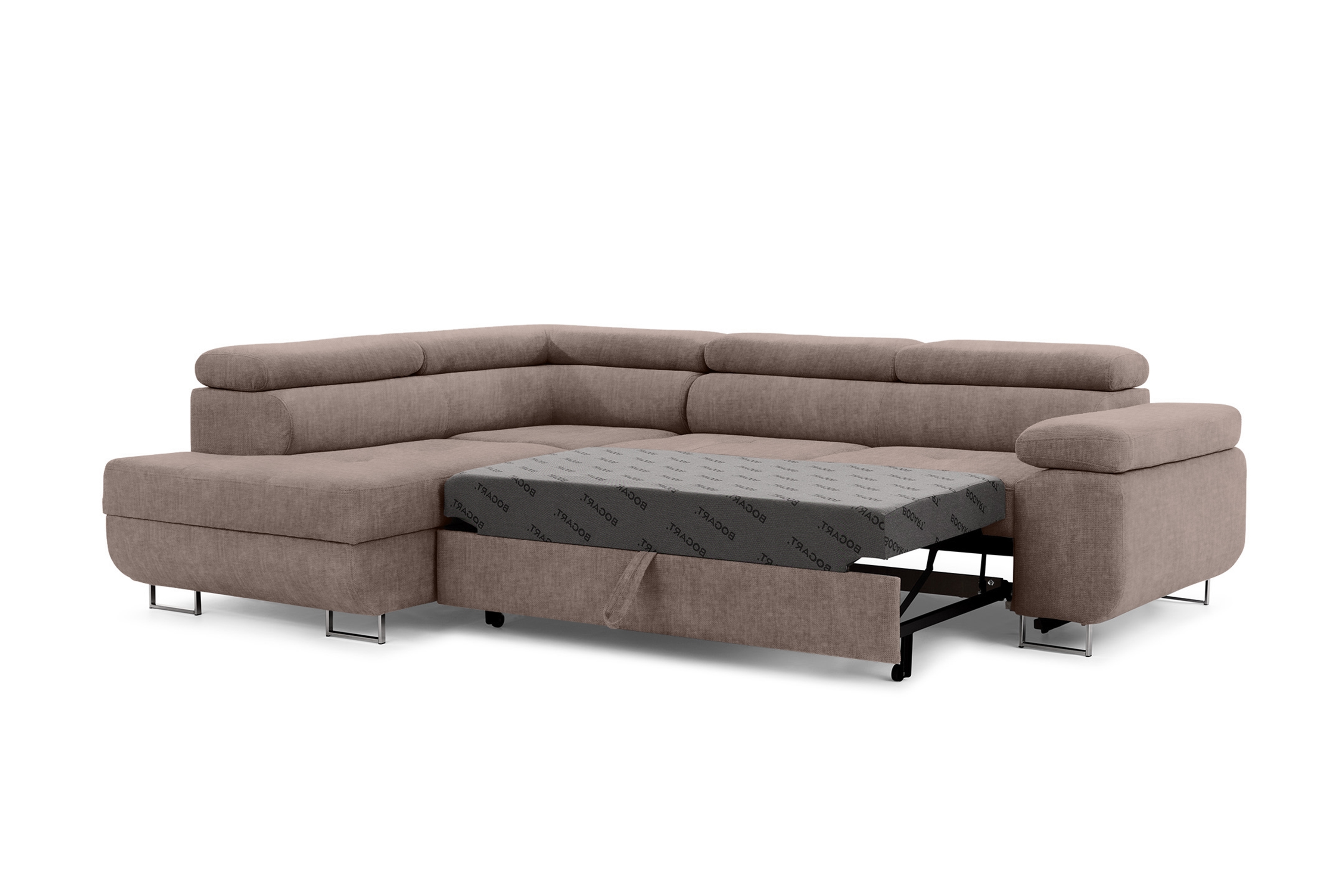 Rozkladacia rohová sedacia súprava Annabelle L ľavá - béžový hydrofóbny velúr Vogue 4 / chrómové nožičky Rohová sedacia súprava Annabelle Funkcia spania