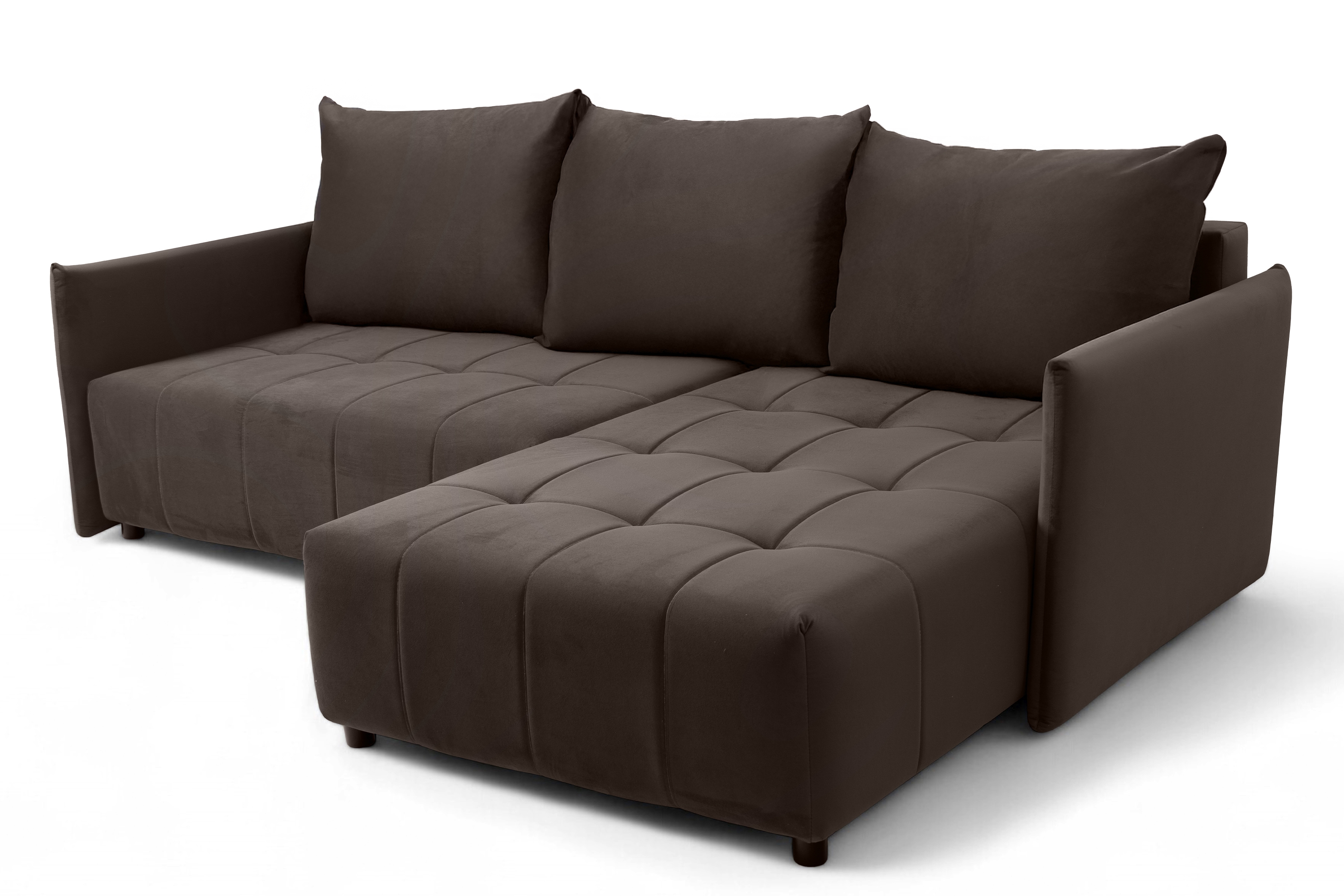 Rozkladacia rohová sedacia súprava Alyssia pravá - hnedý zamat Matt Velvet 29 Rohová sedacia súprava s funkciou spánku Alyssia pravá strana - Hnedý zamat Matt Velvet 29