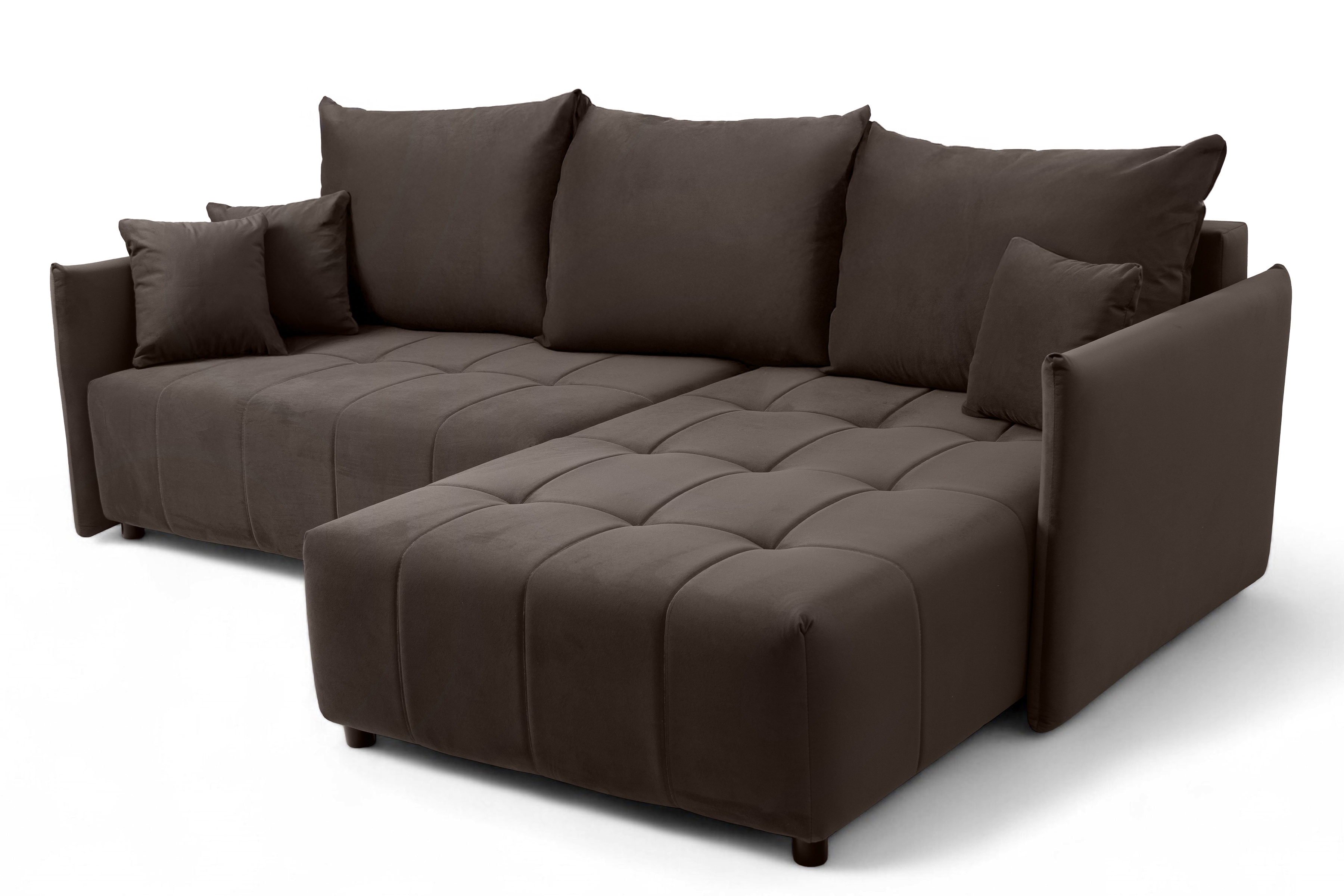 Rozkladacia rohová sedacia súprava Alyssia pravá - hnedý zamat Matt Velvet 29 Rohová sedacia súprava s funkciou spánku Alyssia pravá strana - Hnedý zamat Matt Velvet 29