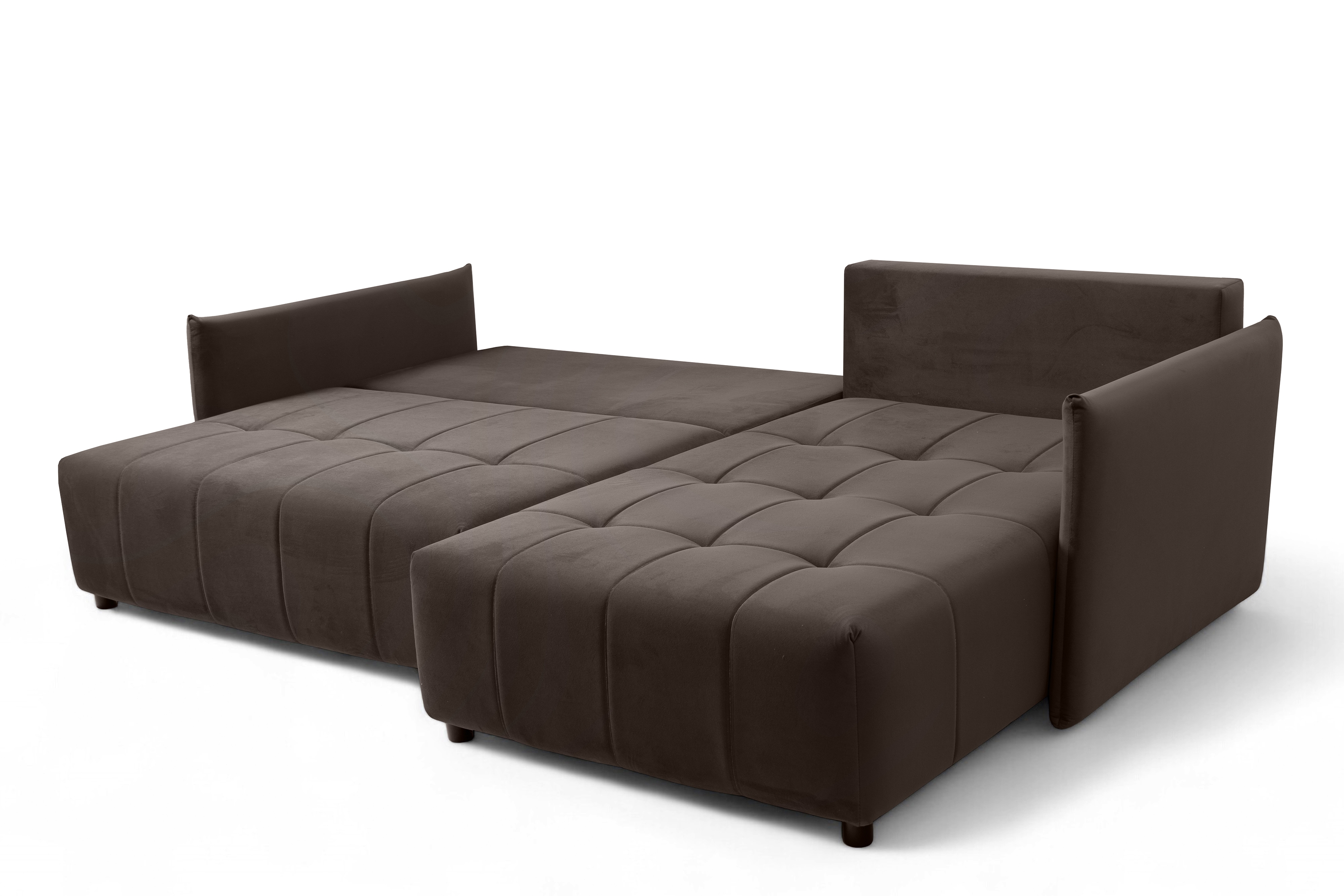 Rozkladacia rohová sedacia súprava Alyssia pravá - hnedý zamat Matt Velvet 29 Rohová sedacia súprava s funkciou spánku Alyssia pravá strana - Hnedý zamat Matt Velvet 29