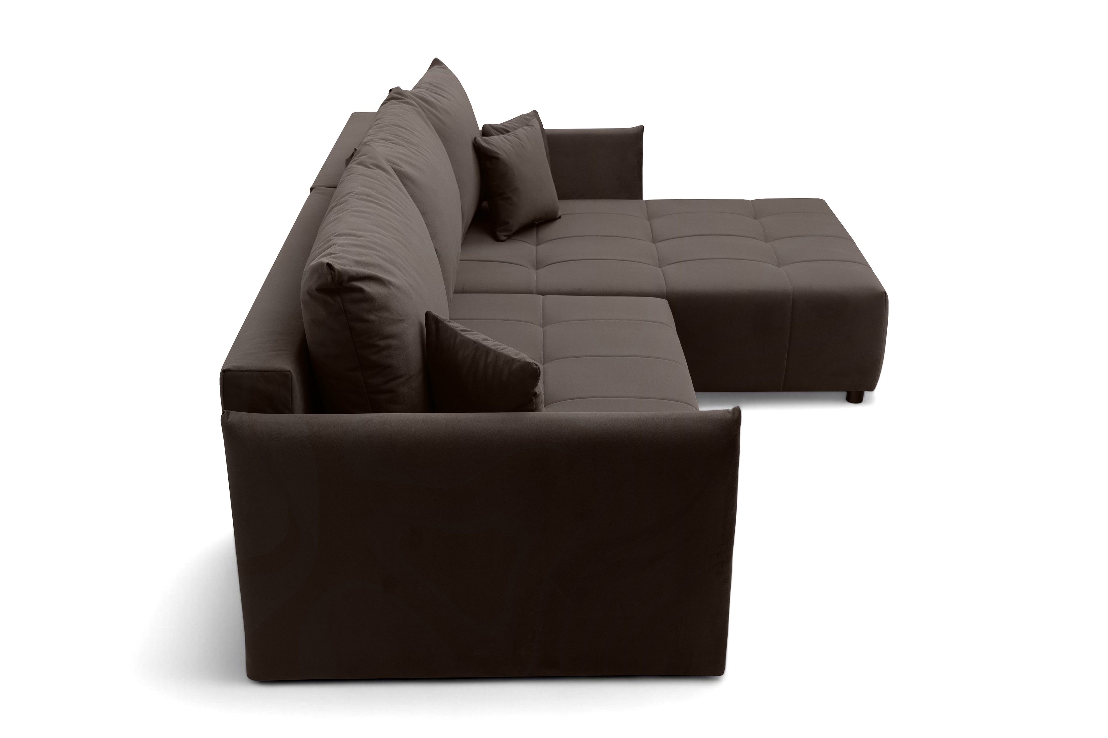 Rozkladacia rohová sedacia súprava Alyssia pravá - hnedý zamat Matt Velvet 29 Rohová sedacia súprava s funkciou spánku Alyssia pravá strana - Hnedý zamat Matt Velvet 29