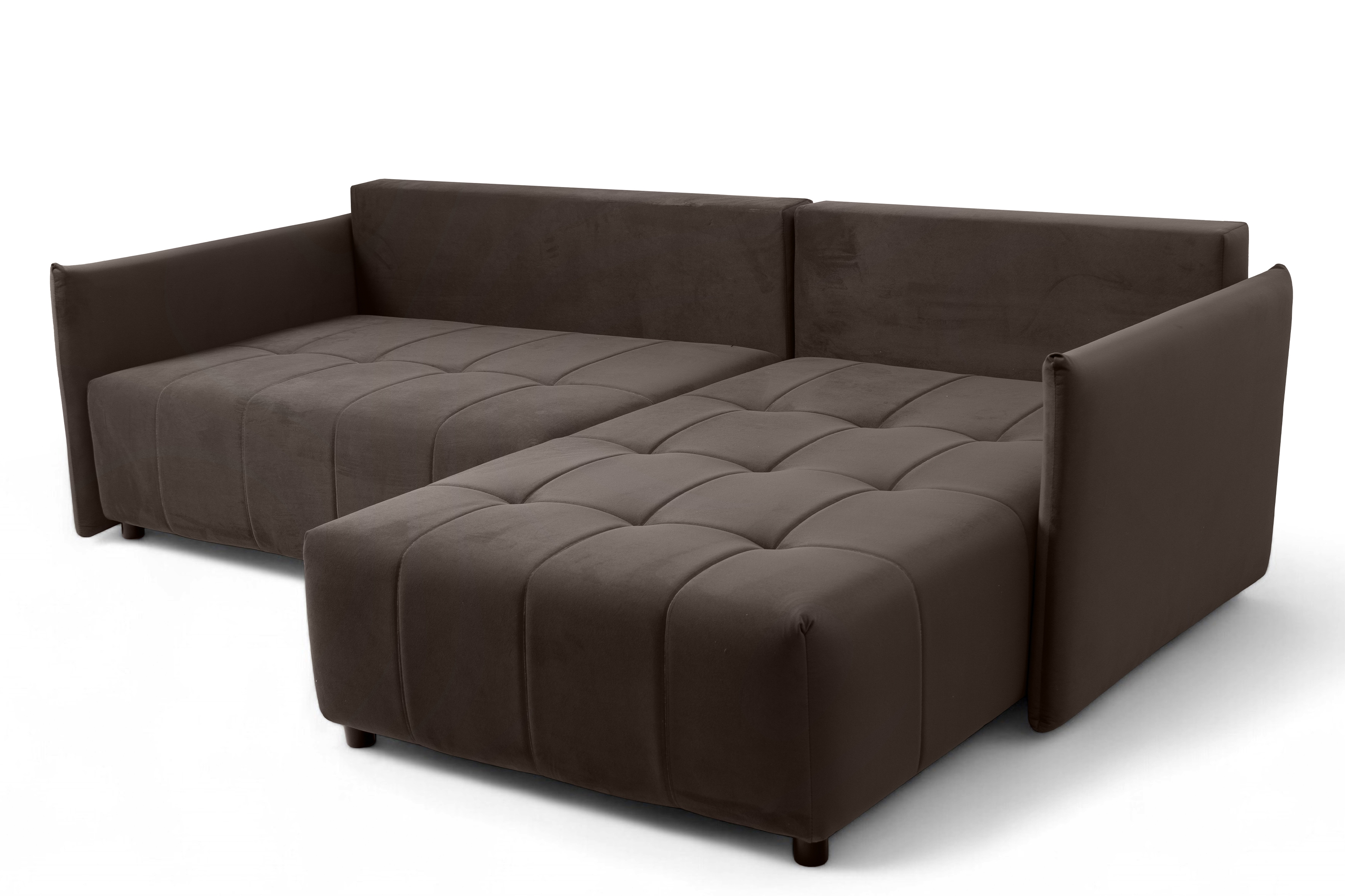 Rozkladacia rohová sedacia súprava Alyssia pravá - hnedý zamat Matt Velvet 29 Rohová sedacia súprava s funkciou spánku Alyssia pravá strana - Hnedý zamat Matt Velvet 29