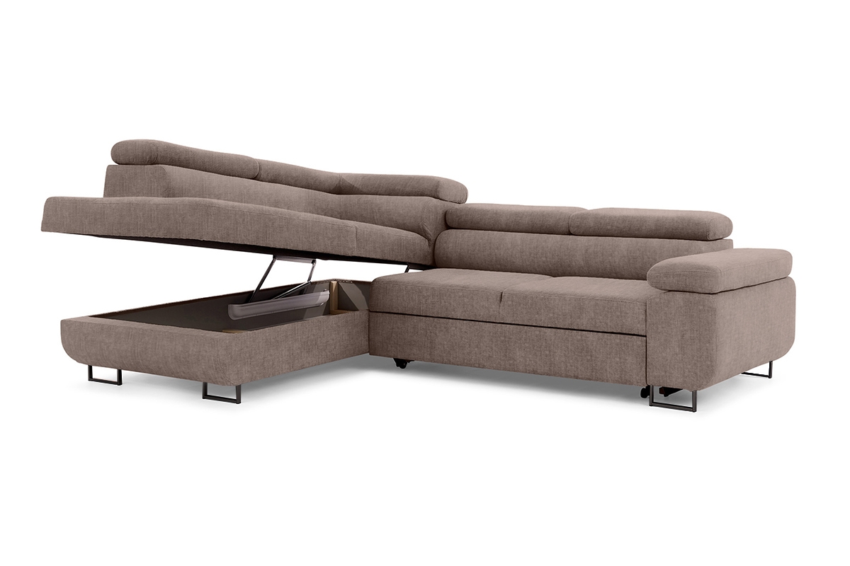 Rozkladacia rohová sedacia súprava Annabelle L ľavá - béžový velúr Vogue 4 / čierne nožičky Rohová sedacia súprava s funkciou spánku Annabelle L Ľavá strana - béžový velúr hydrofobowy Vogue 4 / nožičky čierny