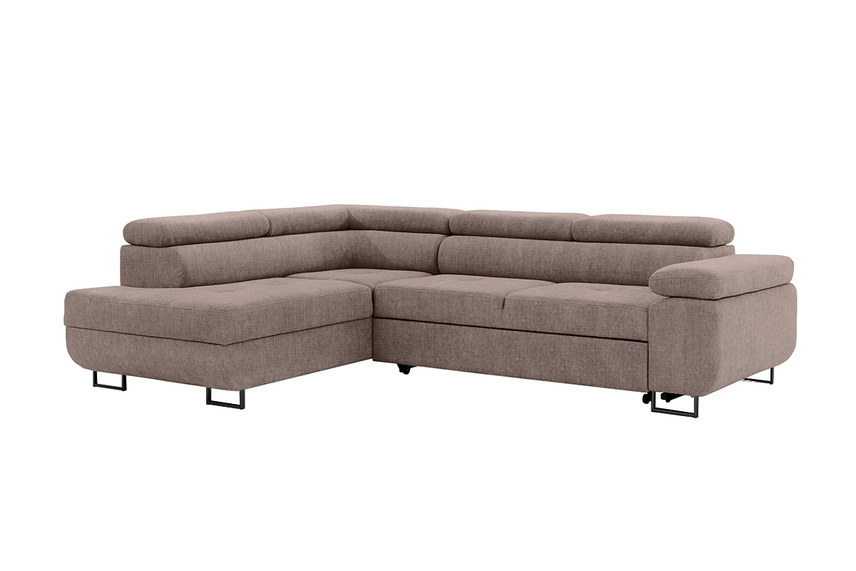 Rozkladacia rohová sedacia súprava Annabelle L ľavá - béžový velúr Vogue 4 / čierne nožičky Rohová sedacia súprava s funkciou spánku Annabelle L Ľavá strana - béžový velúr hydrofobowy Vogue 4 / nožičky čierny