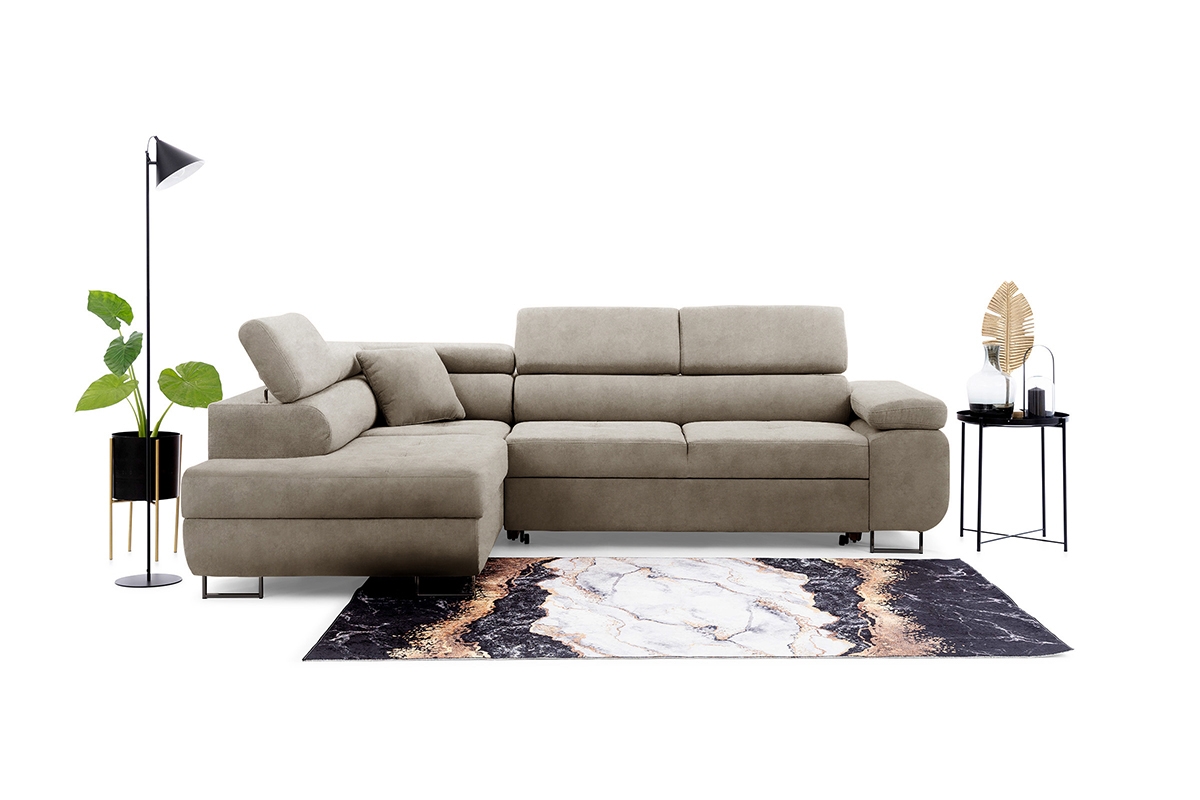 Rozkladacia rohová sedacia súprava Annabelle L ľavá - béžový velúr Zetta 291 / čierne nožičky Rohová sedacia súprava s funkciou spania Annabelle L Ľavá strana - béžový zamat hydrofobowy Zetta 291 / nožičky čierny