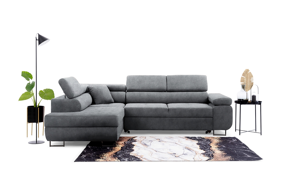 Rozkladacia rohová sedacia súprava Annabelle L ľavá - grafitový zamat Zetta 304 / čierne nožičky Rohová sedacia súprava s funkciou spania Annabelle L Ľavá strana - Grafitový zamat hydrofobowy Zetta 304 / nožičky čierny