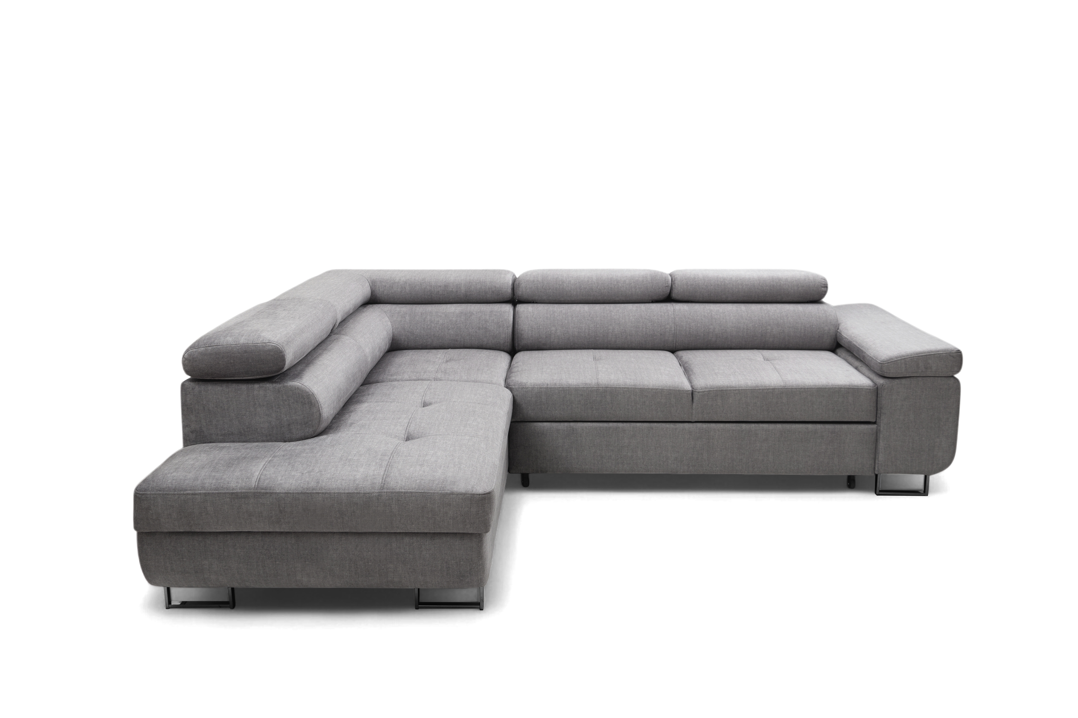 Rozkladacia rohová sedacia súprava Annabelle L ľavá - sivý velúr Vogue 14 / čierne nožičky Rohová sedacia súprava s funkciou spánku Annabelle L Ľavá strana - šedý velúr Vogue 14 / nožičky čierny