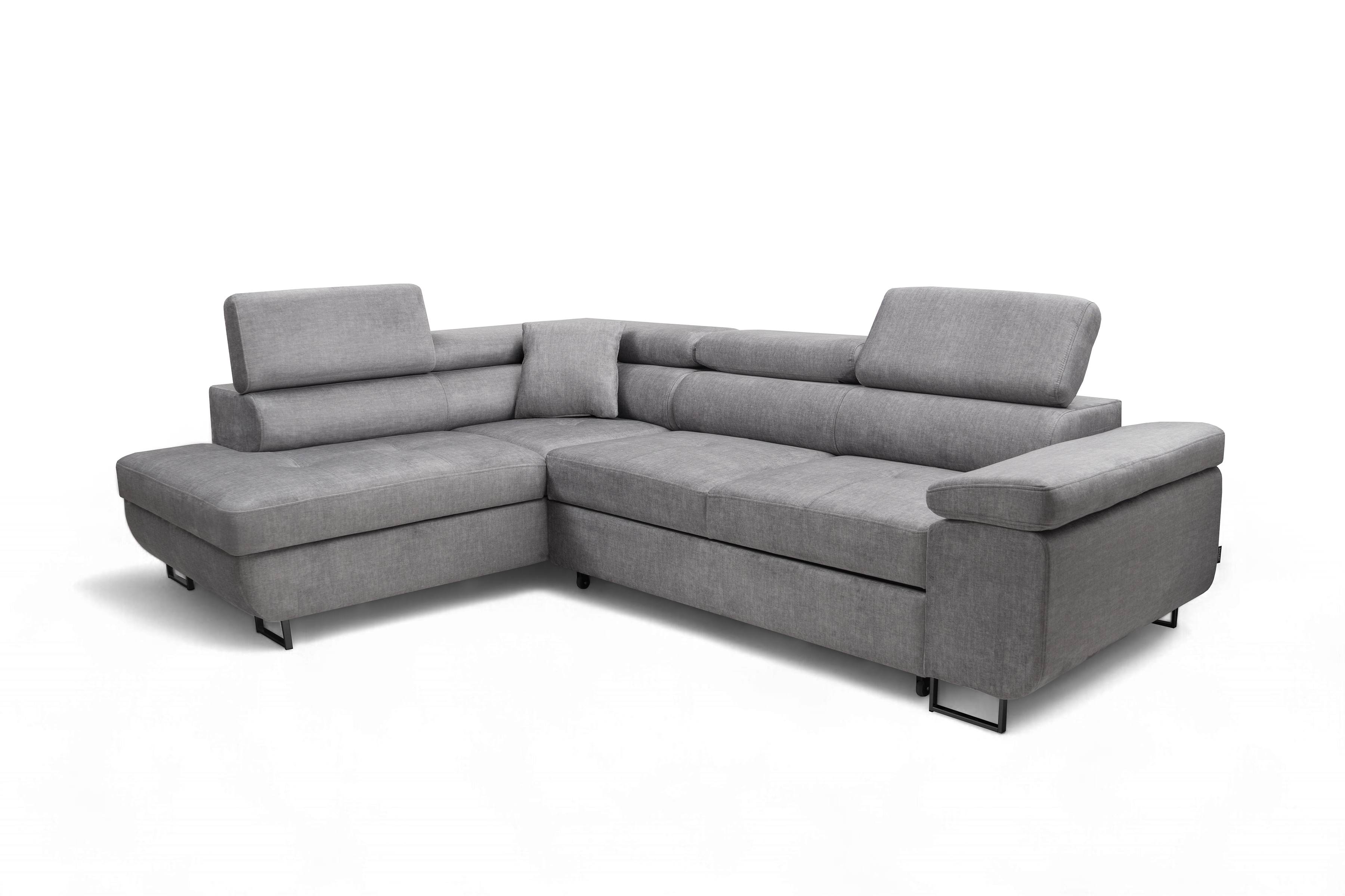 Rozkladacia rohová sedacia súprava Annabelle L ľavá - sivý velúr Vogue 14 / čierne nožičky Rohová sedacia súprava s funkciou spánku Annabelle L Ľavá strana - šedý velúr Vogue 14 / nožičky čierny