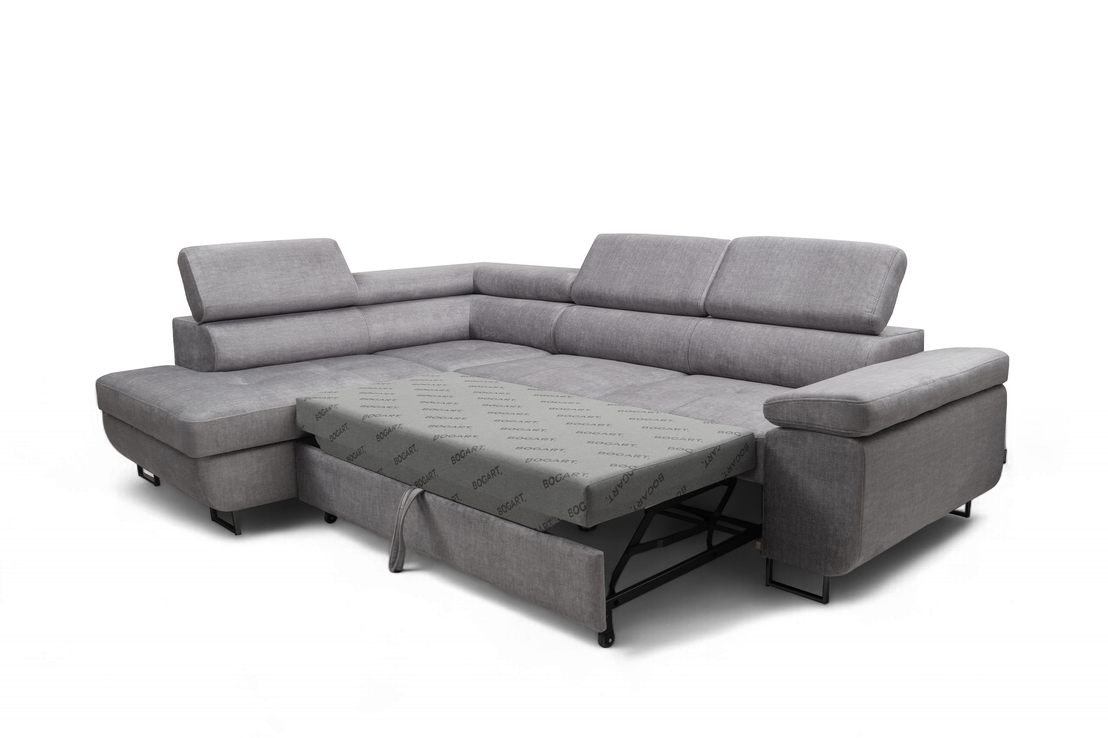 Rozkladacia rohová sedacia súprava Annabelle L ľavá - sivý velúr Vogue 14 / čierne nožičky Rohová sedacia súprava s funkciou spánku Annabelle L Ľavá strana - šedý velúr Vogue 14 / nožičky čierny