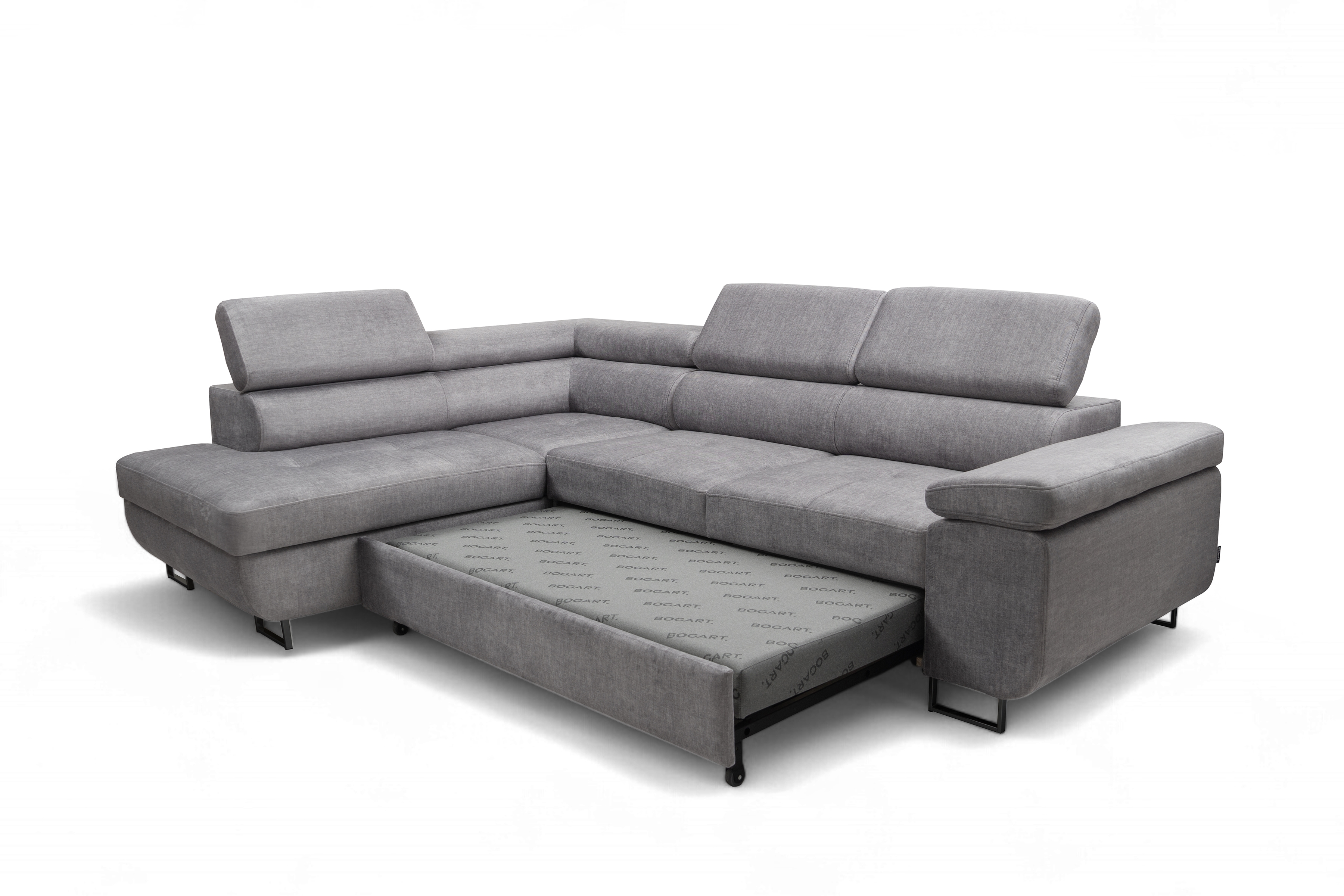 Rozkladacia rohová sedacia súprava Annabelle L ľavá - sivý velúr Vogue 14 / čierne nožičky Rohová sedacia súprava s funkciou spánku Annabelle L Ľavá strana - šedý velúr Vogue 14 / nožičky čierny