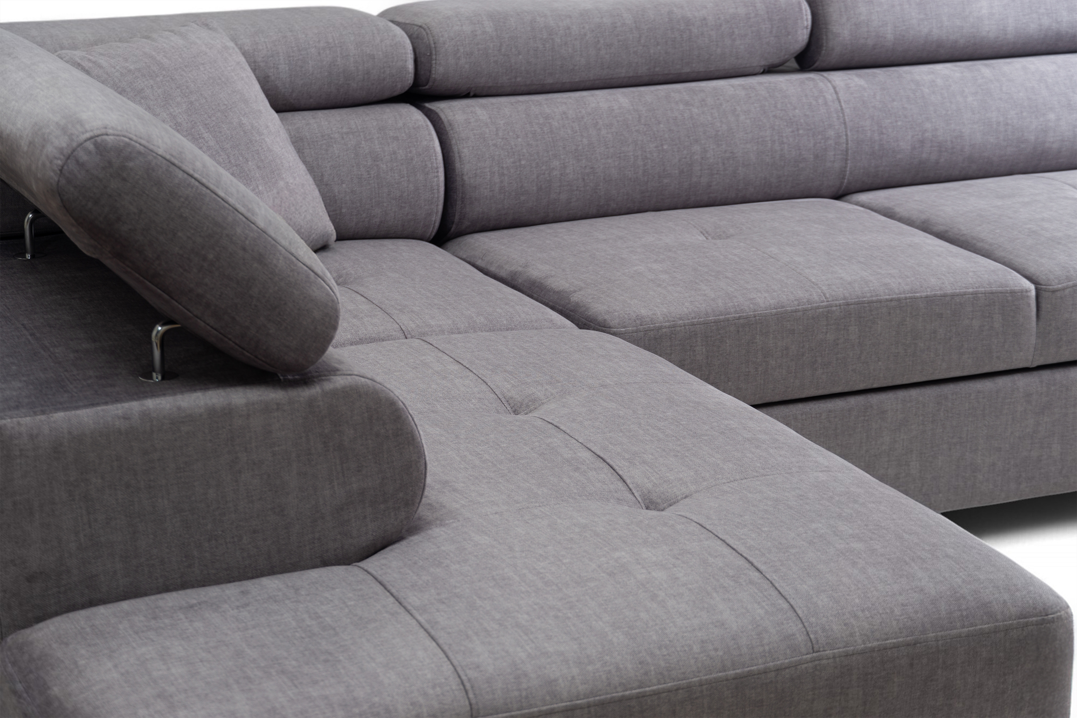 Rozkladacia rohová sedacia súprava Annabelle L ľavá - sivý velúr Vogue 14 / čierne nožičky Rohová sedacia súprava s funkciou spánku Annabelle L Ľavá strana - šedý velúr Vogue 14 / nožičky čierny