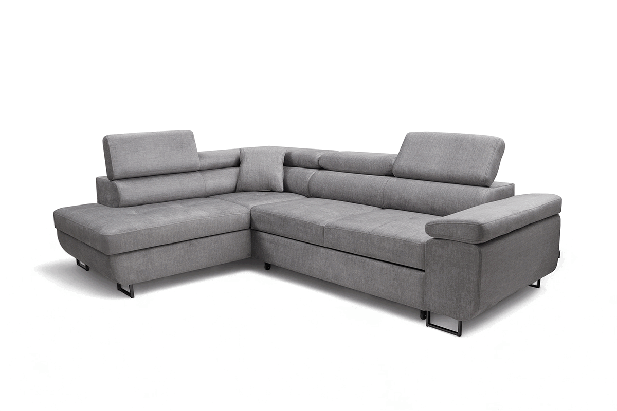 Rozkladacia rohová sedacia súprava Annabelle L ľavá - sivý velúr Vogue 14 / čierne nožičky Rohová sedacia súprava s funkciou spánku Annabelle L Ľavá strana - šedý velúr Vogue 14 / nožičky čierny