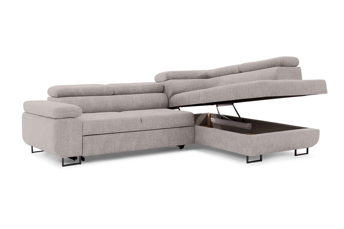 Rozkladacia rohová sedacia súprava Annabelle L pravá - béžová pletenina Maya 01 / čierne nožičky Rohová sedacia súprava s funkciou spania Annabelle L pravá strana - Béžová látka Maya 01 / nožičky čierny