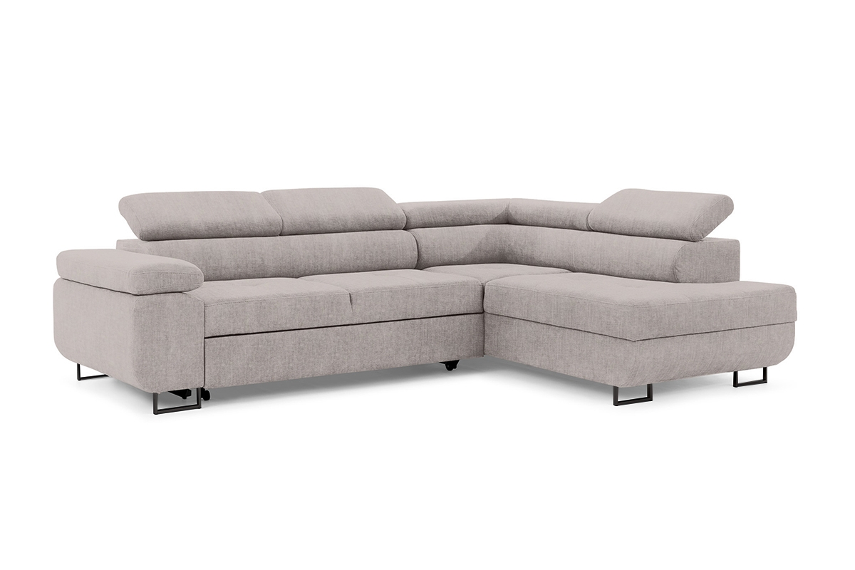 Rozkladacia rohová sedacia súprava Annabelle L pravá - béžová pletenina Maya 01 / čierne nožičky Rohová sedacia súprava s funkciou spania Annabelle L pravá strana - Béžová látka Maya 01 / nožičky čierny