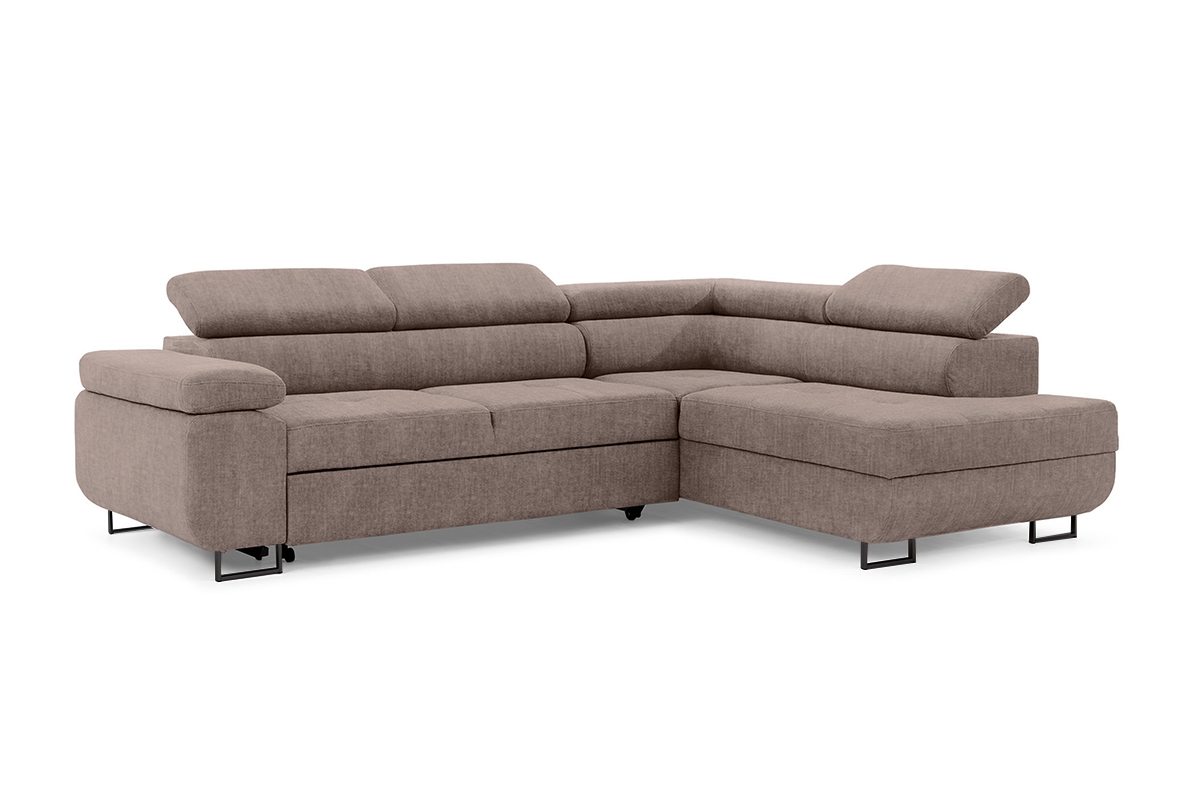 Rozkladacia rohová sedacia súprava Annabelle L pravá - béžový velúr Vogue 4 / čierne nožičky Rohová sedacia súprava s funkciou spania Annabelle L pravá strana - béžový zamat hydrofobowy Vogue 4 / nožičky čierny