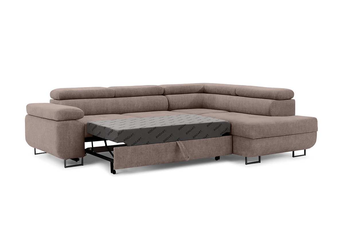 Rozkladacia rohová sedacia súprava Annabelle L pravá - béžový velúr Vogue 4 / čierne nožičky Rohová sedacia súprava s funkciou spania Annabelle L pravá strana - béžový zamat hydrofobowy Vogue 4 / nožičky čierny