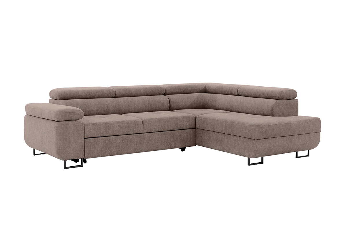 Rozkladacia rohová sedacia súprava Annabelle L pravá - béžový velúr Vogue 4 / čierne nožičky Rohová sedacia súprava s funkciou spania Annabelle L pravá strana - béžový zamat hydrofobowy Vogue 4 / nožičky čierny