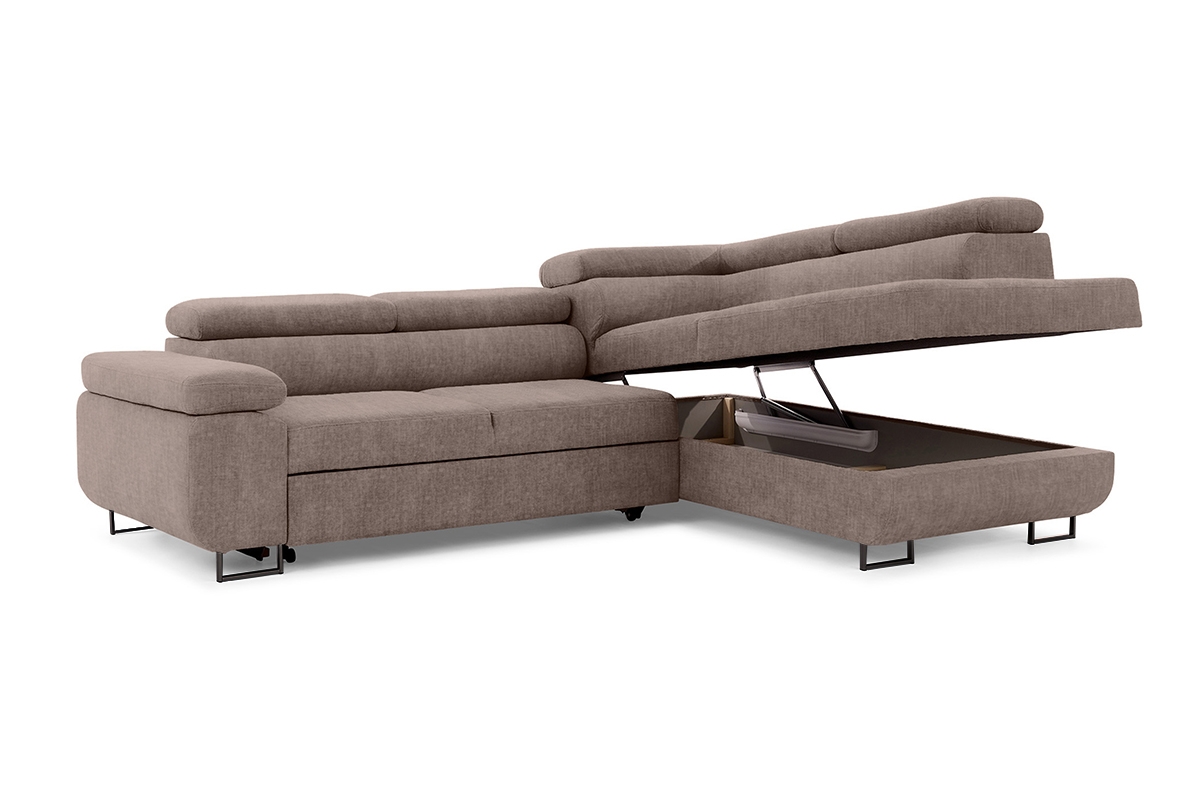 Rozkladacia rohová sedacia súprava Annabelle L pravá - béžový velúr Vogue 4 / čierne nožičky Rohová sedacia súprava s funkciou spania Annabelle L pravá strana - béžový zamat hydrofobowy Vogue 4 / nožičky čierny