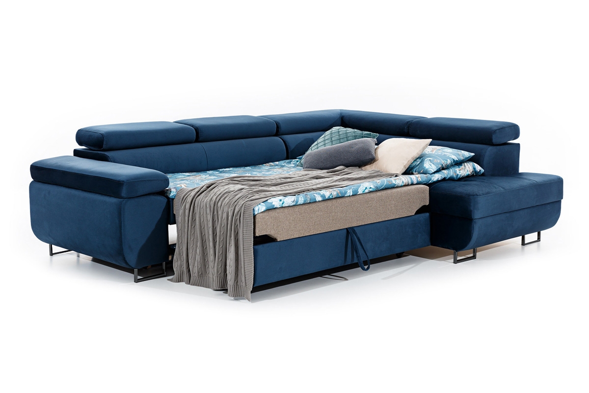 Rozkladacia rohová sedacia súprava Annabelle L pravá - tmavomodrý zamat Monolith 77 / čierne nožičky Rohová sedacia súprava s funkciou spania Annabelle L pravá strana - granátová zamat hydrofobowy Monolith 77 / nožičky čierny