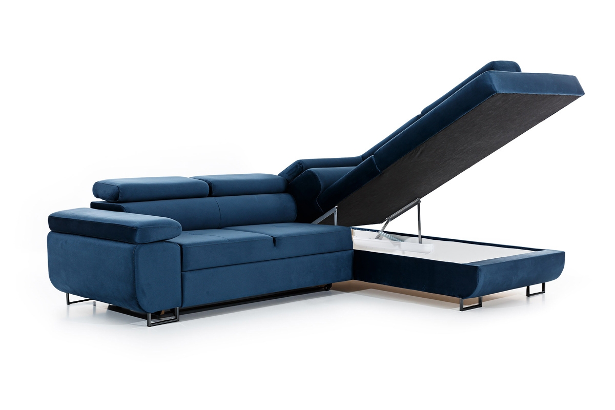 Rozkladacia rohová sedacia súprava Annabelle L pravá - tmavomodrý zamat Monolith 77 / čierne nožičky Rohová sedacia súprava s funkciou spania Annabelle L pravá strana - granátová zamat hydrofobowy Monolith 77 / nožičky čierny