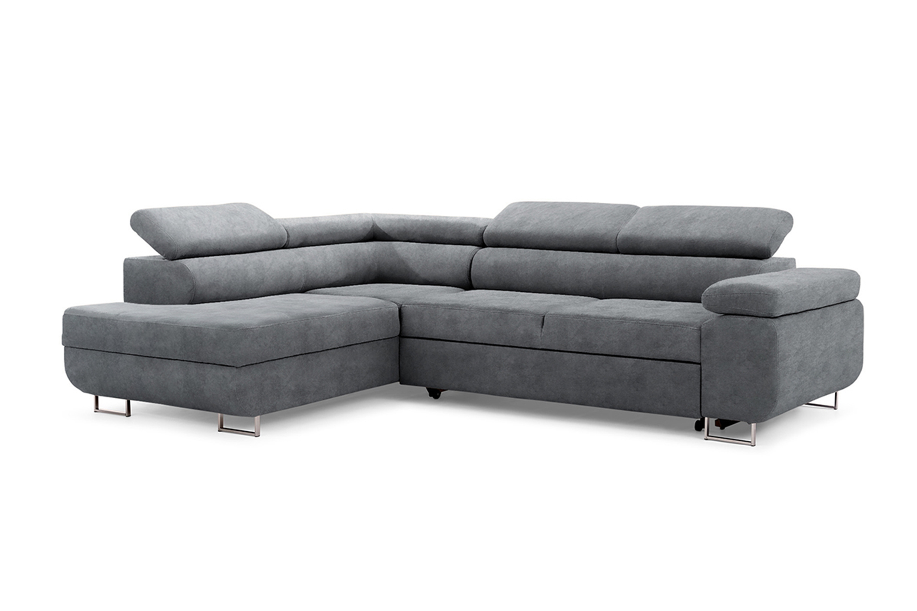 Rozkladacia rohová sedacia súprava Annabelle L ľavá - šedý zamat Zetta 304 / chrómové nožičky Rohová sedacia súprava s funkciou spania Annabelle Ľavá strana - Grafitový zamat hydrofobowy Zetta 304