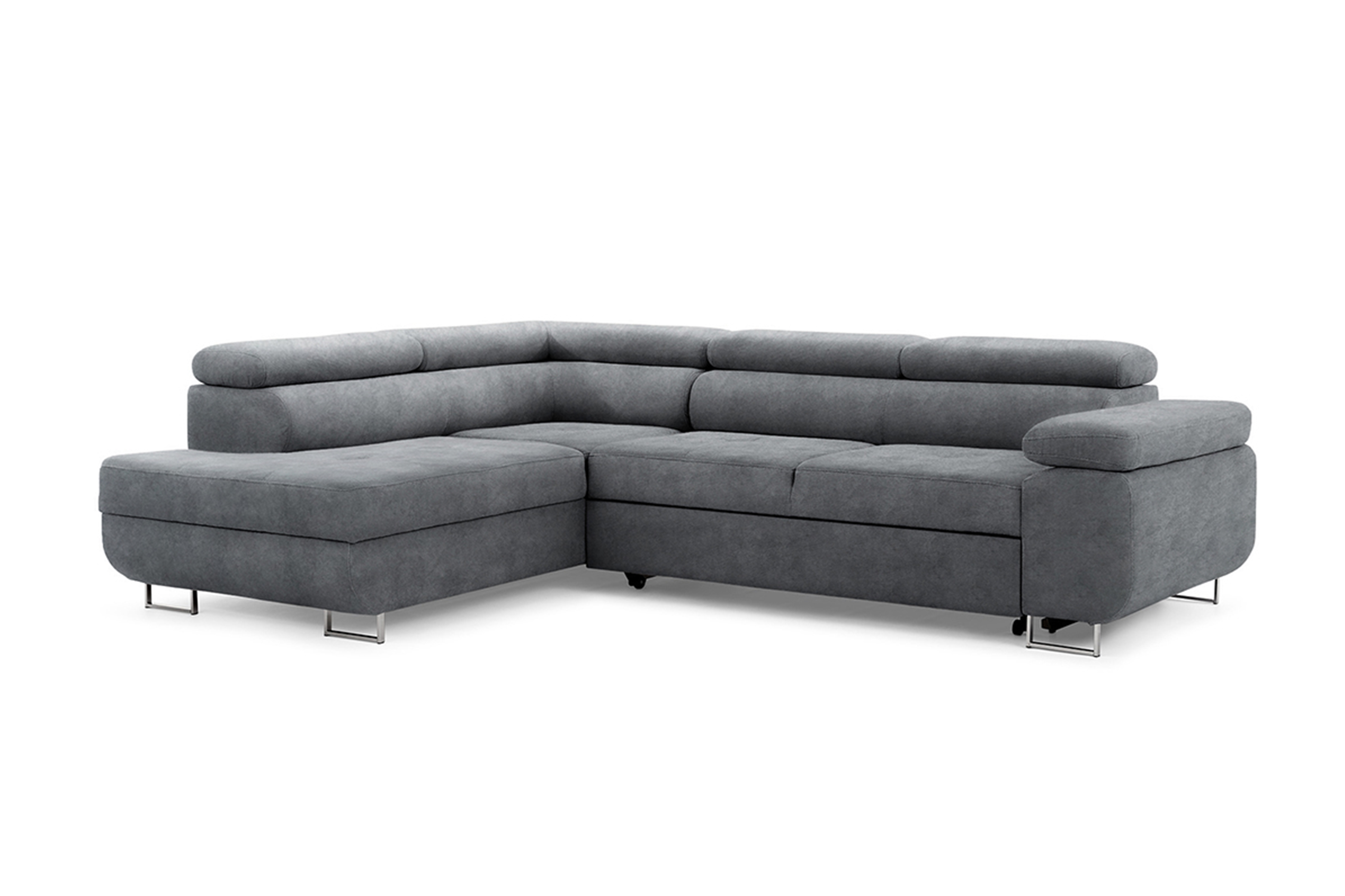 Rozkladacia rohová sedacia súprava Annabelle L ľavá - šedý zamat Zetta 304 / chrómové nožičky Rohová sedacia súprava s funkciou spania Annabelle Ľavá strana - Grafitový zamat hydrofobowy Zetta 304