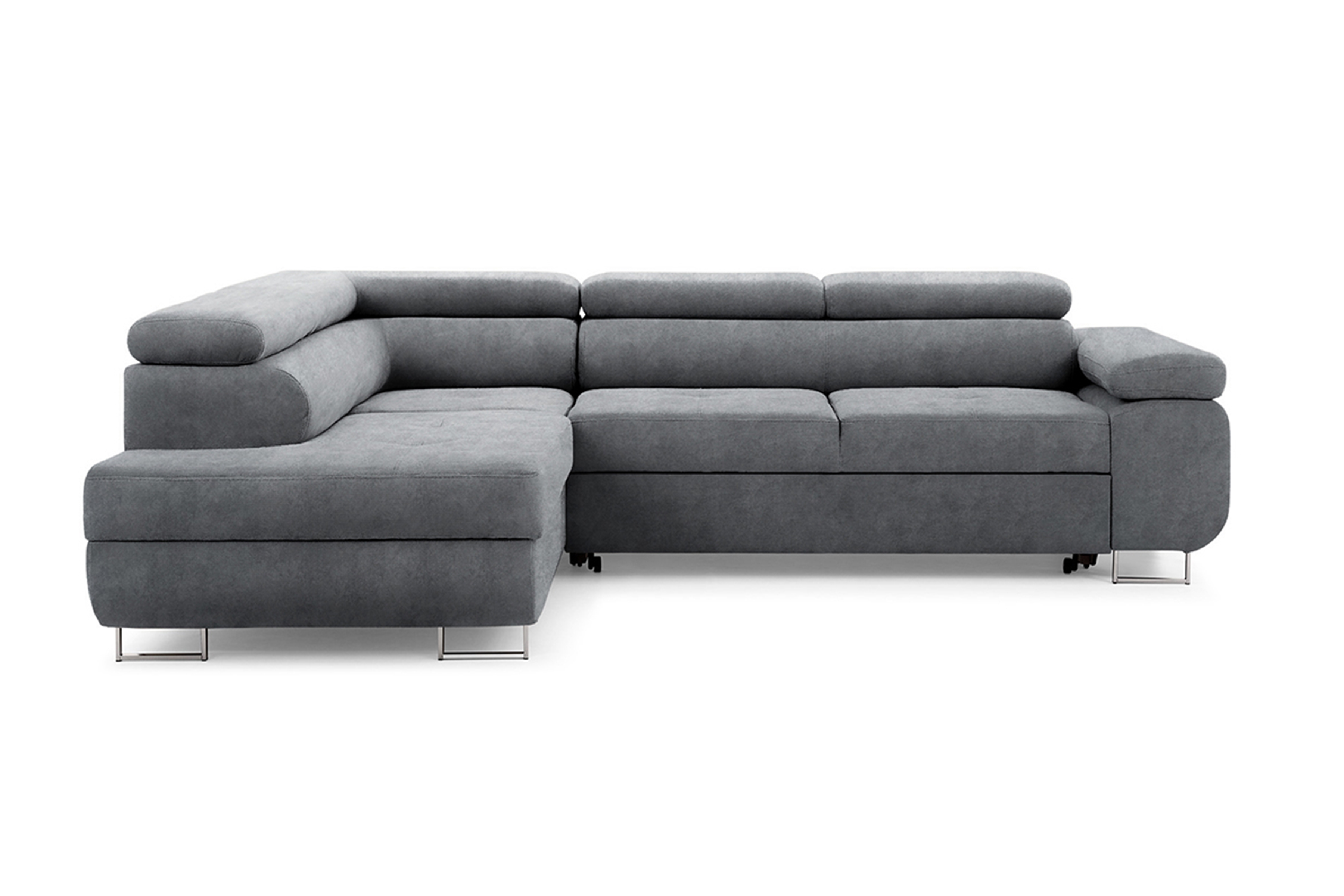 Rozkladacia rohová sedacia súprava Annabelle L ľavá - šedý zamat Zetta 304 / chrómové nožičky Rohová sedacia súprava s funkciou spania Annabelle Ľavá strana - Grafitový zamat hydrofobowy Zetta 304