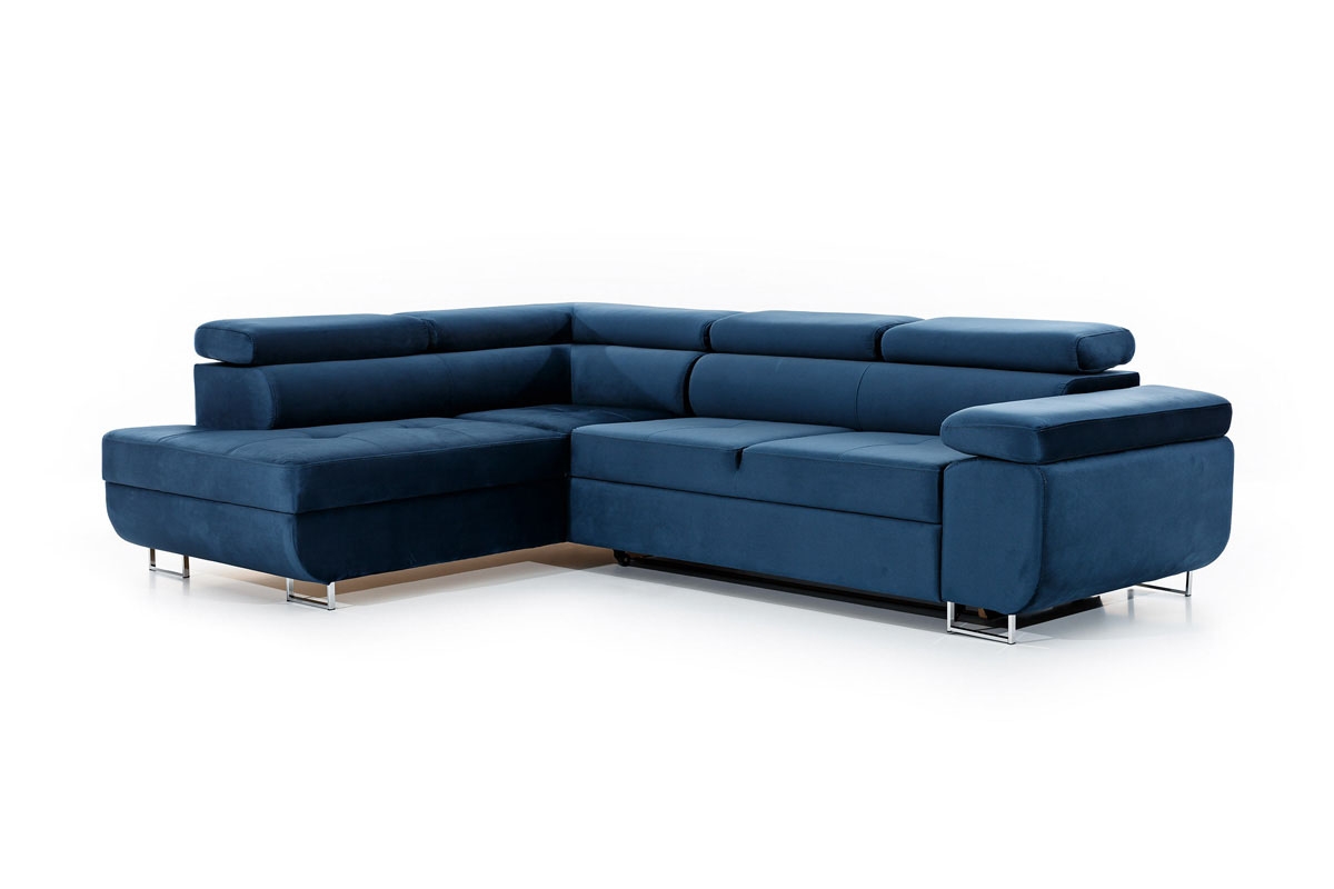 Rozkladacia rohová sedacia súprava Annabelle L ľavá - tmavomodrý Monolith 77 / chrómové nožičky  Rohová sedacia súprava Annabelle