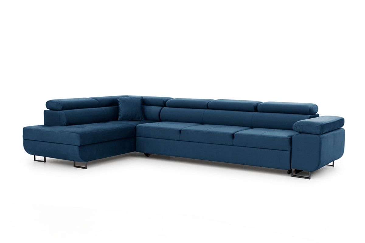 Rozkladacia rohová sedacia súprava Annabelle Maxi ľavá - tmavomodrý zamat Monolith 77 / čierne nožičky Rohová sedacia súprava s funkciou spania Annabelle Maxi Ľavá strana - granátová zamat hydrofobowy Monolith 77 / nožičky čierny
