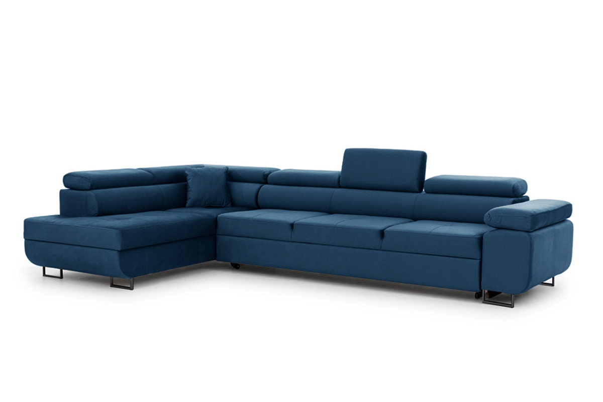 Rozkladacia rohová sedacia súprava Annabelle Maxi ľavá - tmavomodrý zamat Monolith 77 / čierne nožičky Rohová sedacia súprava s funkciou spania Annabelle Maxi Ľavá strana - granátová zamat hydrofobowy Monolith 77 / nožičky čierny
