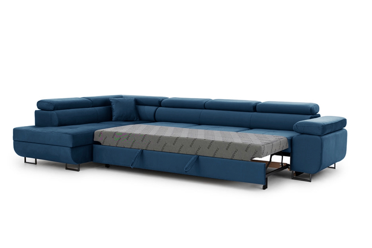 Rozkladacia rohová sedacia súprava Annabelle Maxi ľavá - tmavomodrý zamat Monolith 77 / čierne nožičky Rohová sedacia súprava s funkciou spania Annabelle Maxi Ľavá strana - granátová zamat hydrofobowy Monolith 77 / nožičky čierny