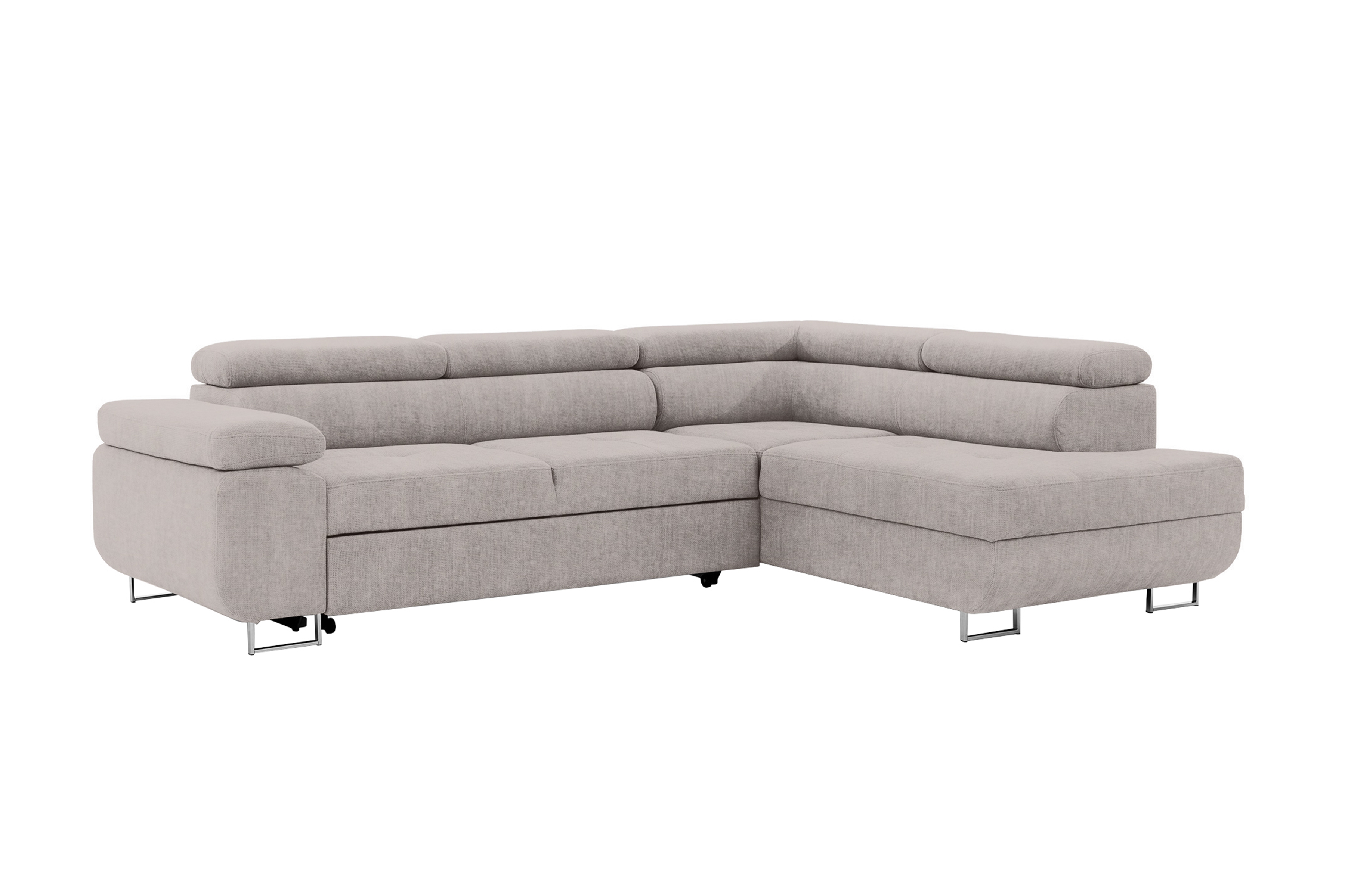 Rozkladacia rohová sedacia súprava Annabelle L pravá - béžový ľahkočistiaci velúr Maya 01 / chrómové nožičky Rohová sedacia súprava Annabelle