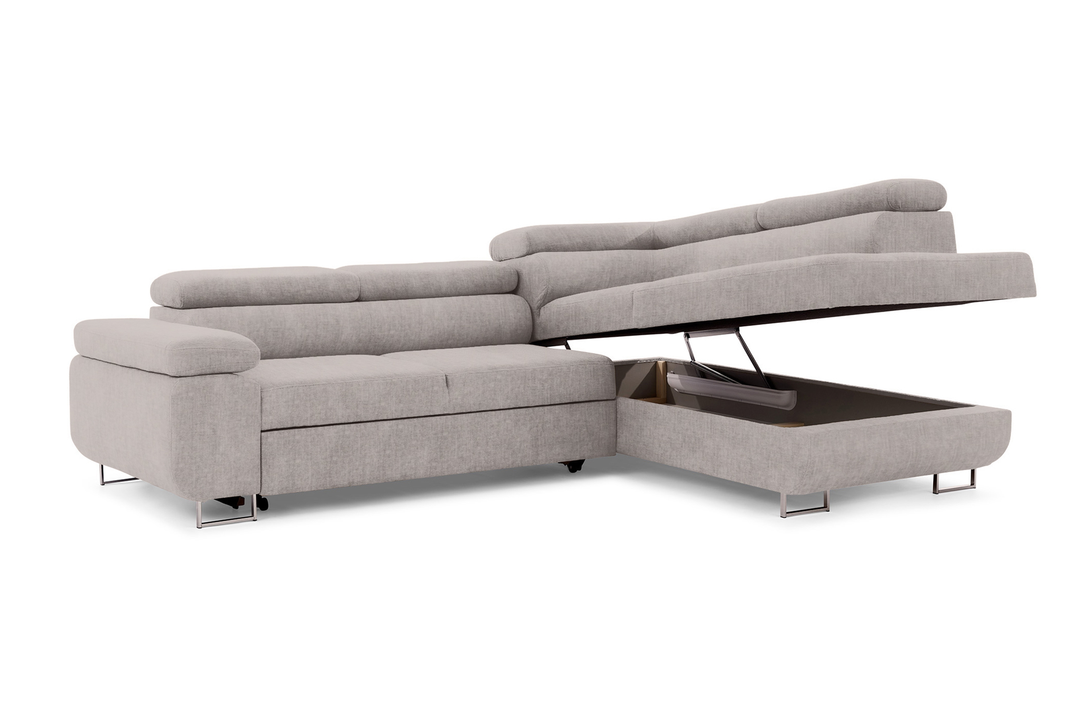 Rozkladacia rohová sedacia súprava Annabelle L pravá - béžový ľahkočistiaci velúr Maya 01 / chrómové nožičky Rohová sedacia súprava Annabelle Úložný priestor