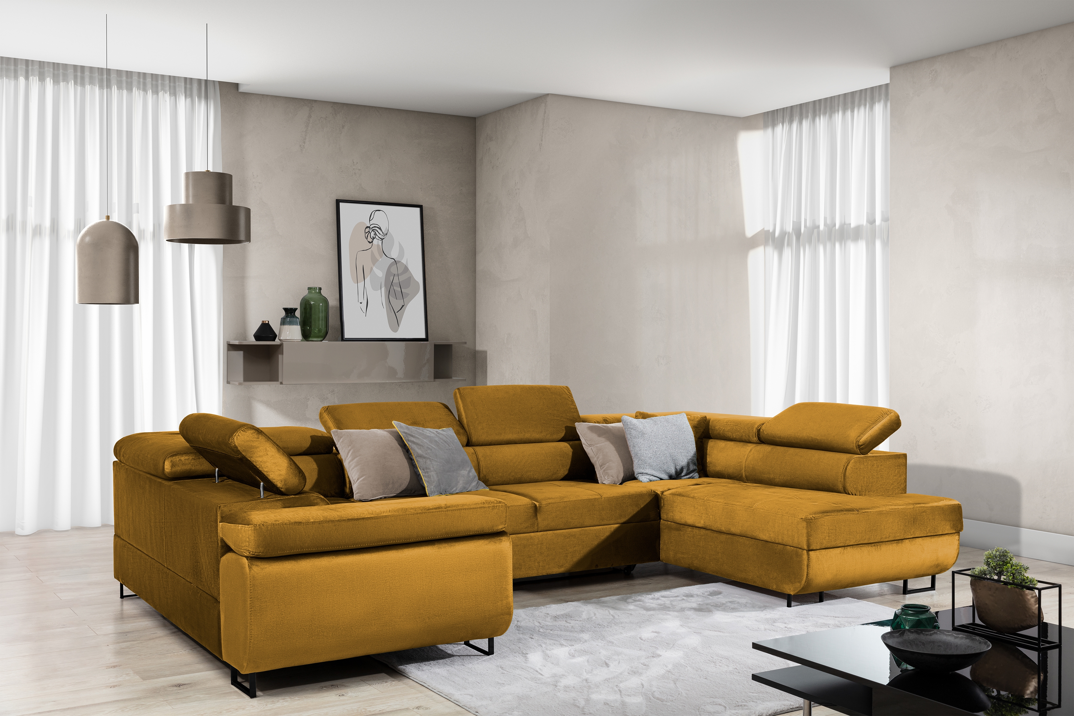 Rozkladacia rohová sedacia súprava Annabelle U - čierne nožičky Rohová sedacia súprava s funkciou spania Annabelle U / nožičky čierny