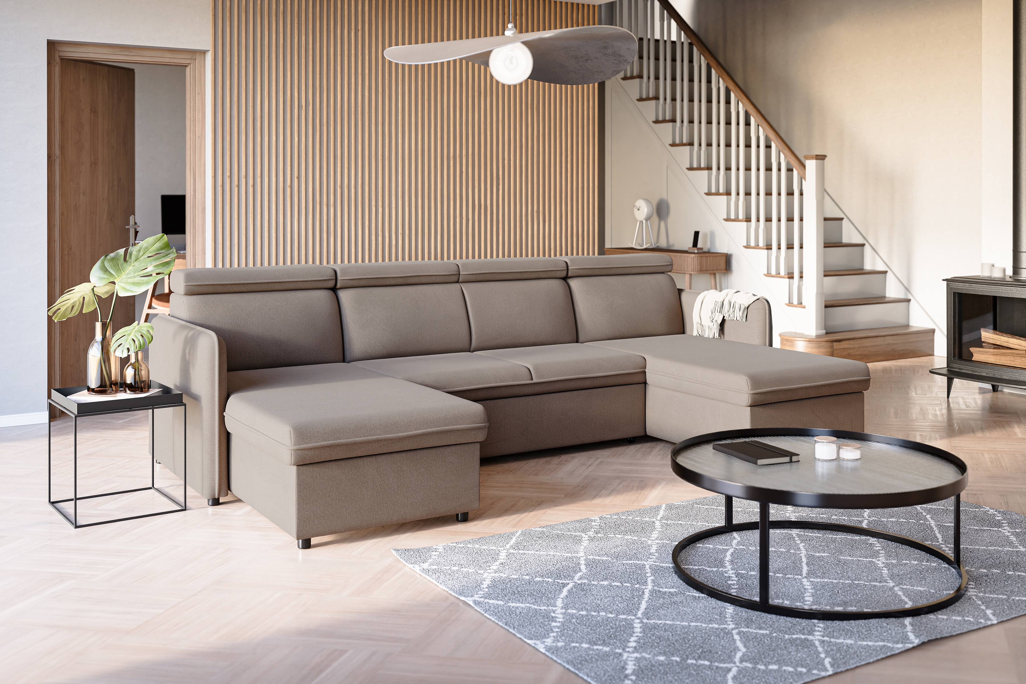 Rozkladacia rohová sedacia súprava Barcelia U - béžová látka Asti 03 Rohová sedacia súprava s funkciou spania Barcelia U - Béžová látka Asti 03