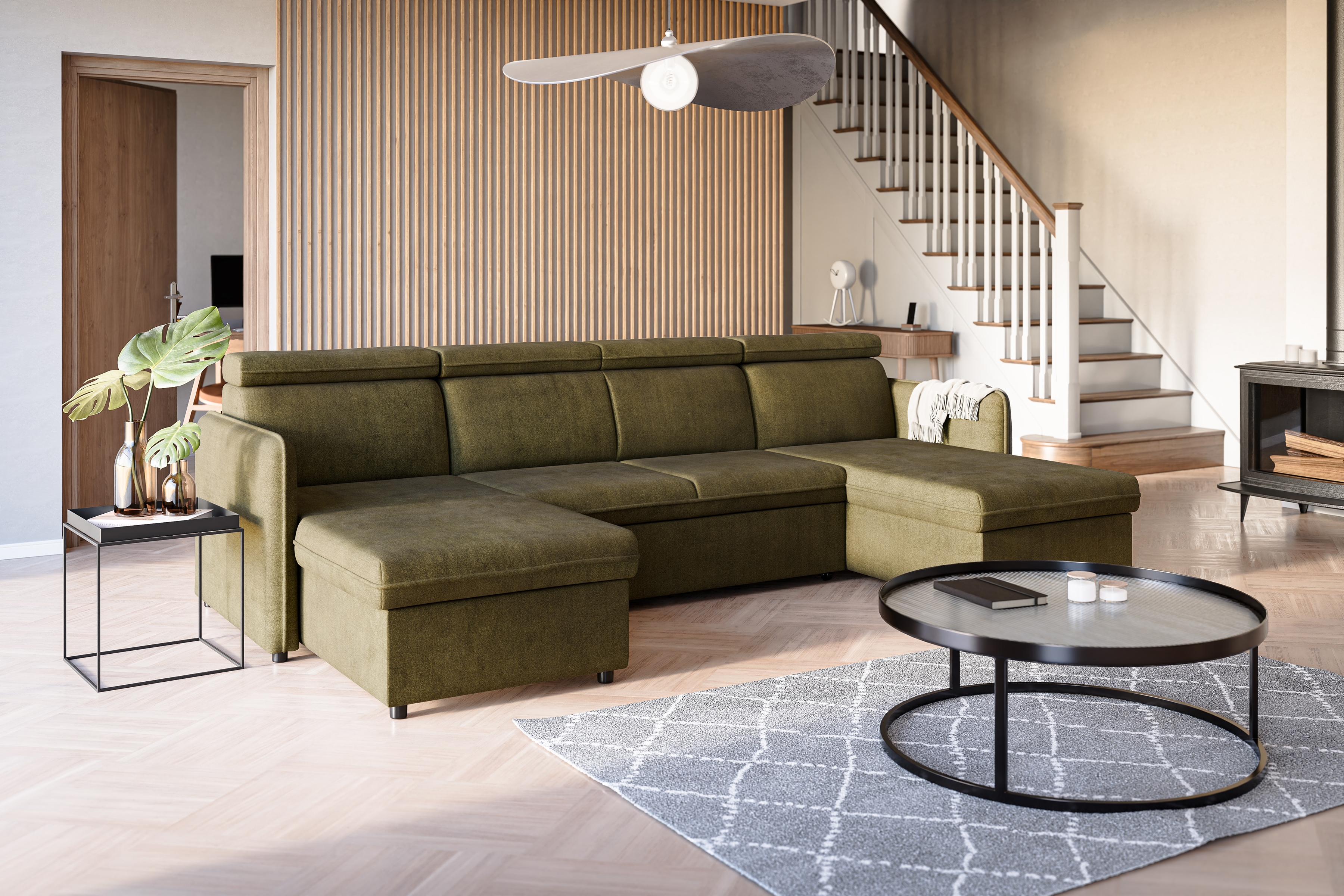 Rozkladacia rohová sedacia súprava Barcelia U - zelená vodoodpudivá látka Enjoy New 41 Rohová sedacia súprava s funkciou spania Barcelia U - zelená látka hydrofobowa Enjoy New 41