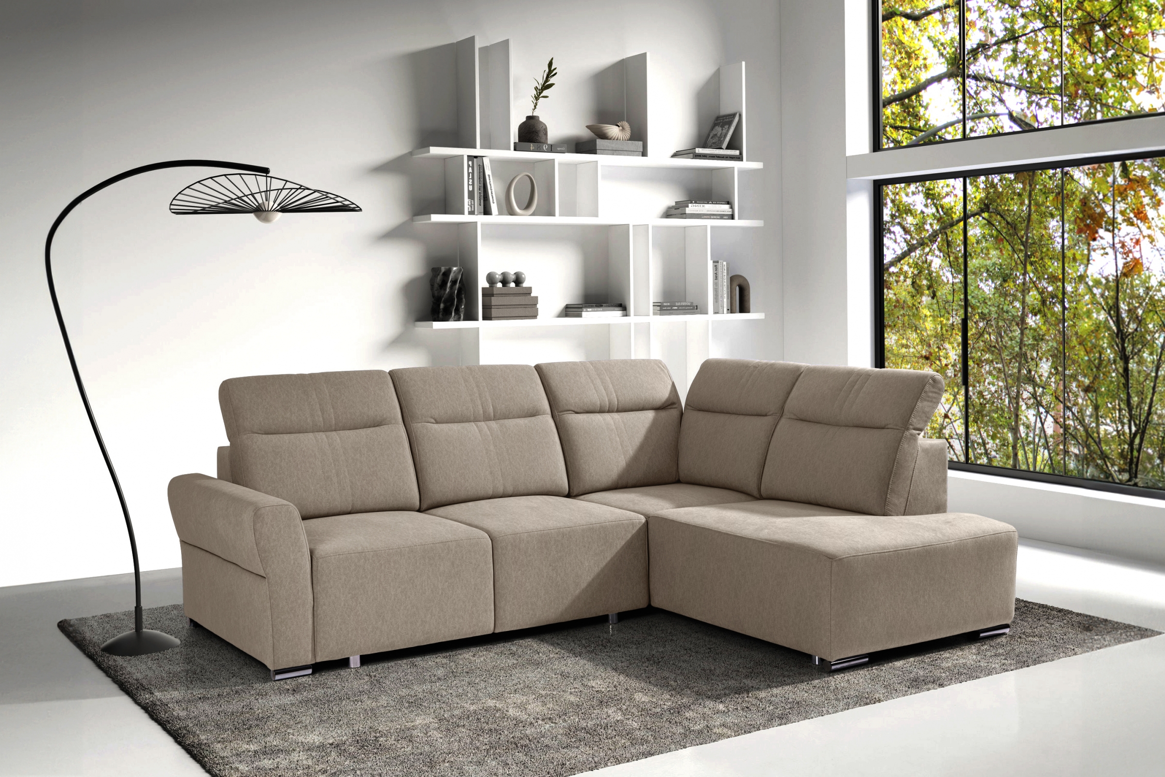 Rohová sedacia súprava Cawo II pravá s funkciou spania - béžový zamat Castel 15 Rohová sedacia súprava s funkciou spania Cawo II pravá strana  - Béžová / zamat / Castel 15