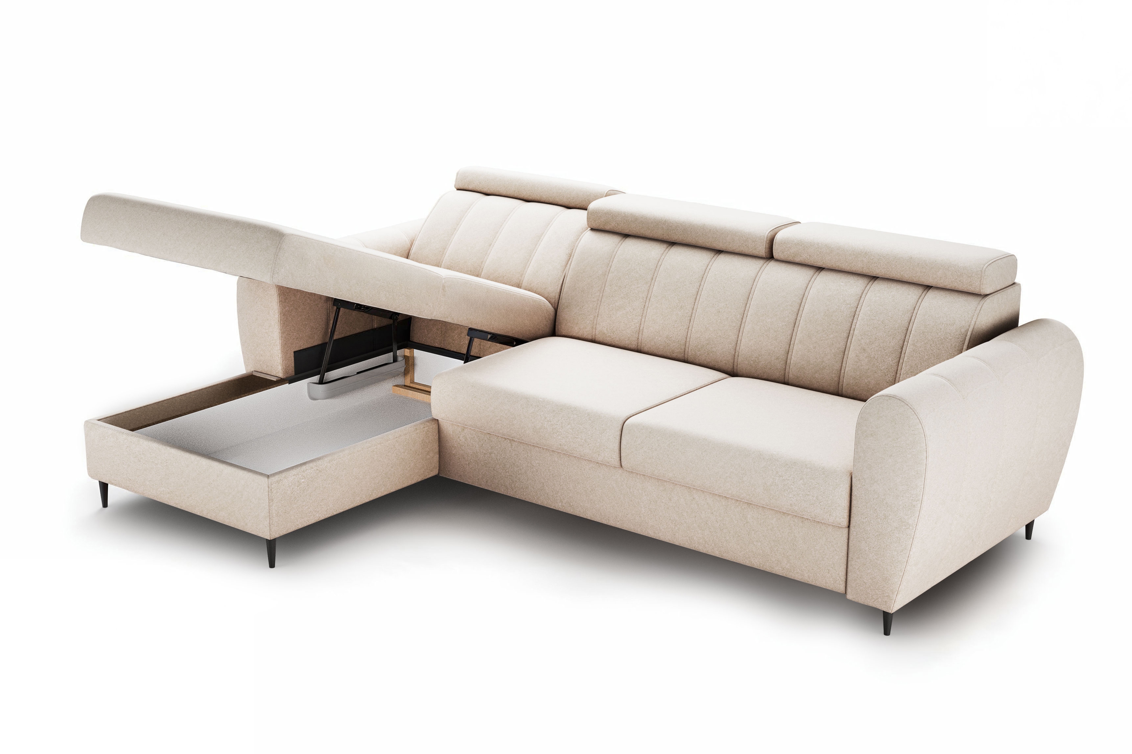 Rozkladacia rohová sedacia súprava Celias Mini ľavá - béžový zamat Paros 2 Rohová sedacia súprava s funkciou spania Celias Mini Ľavá strana - béžový zamat Paros 2