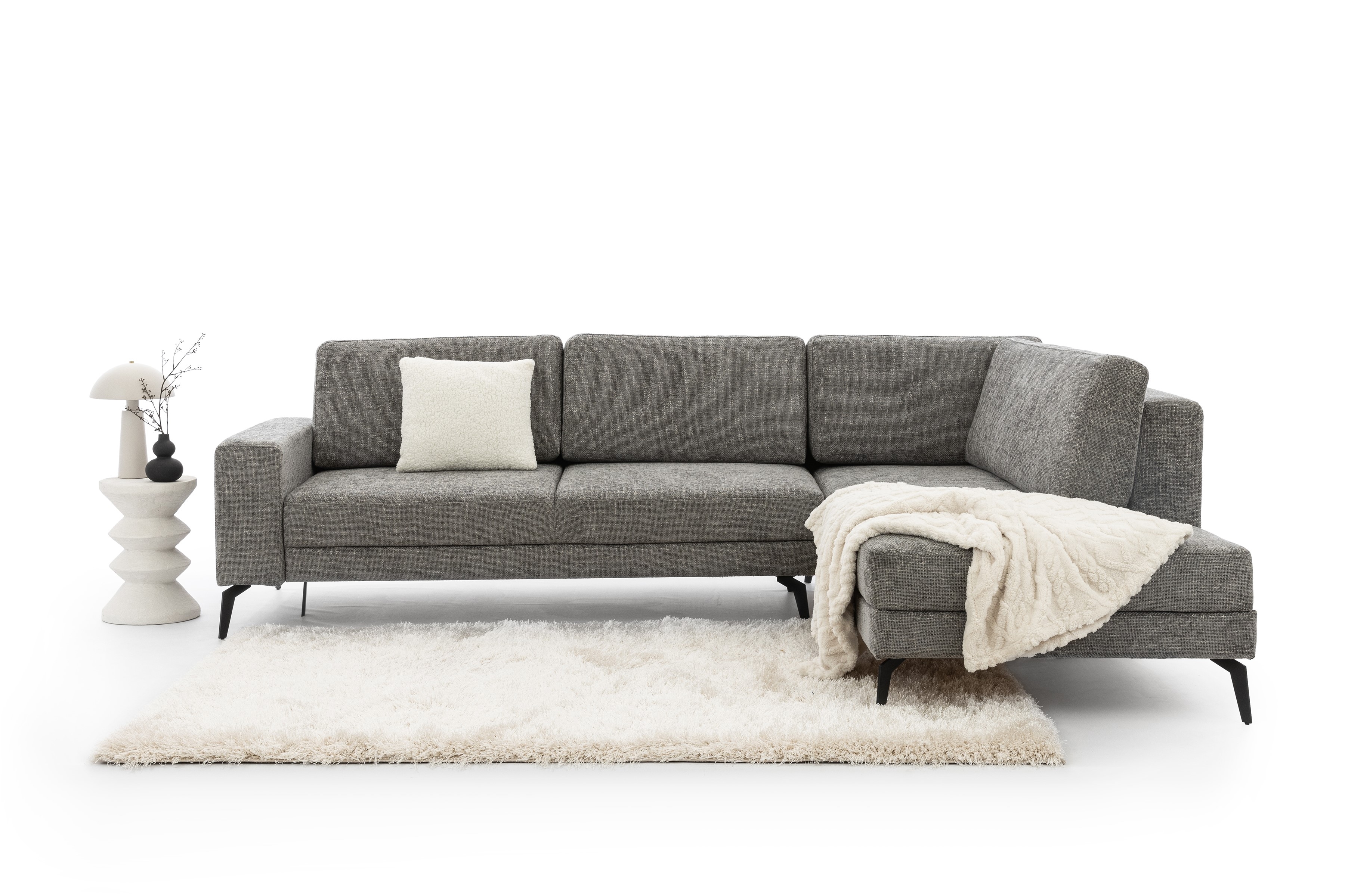 Rozkladacia rohová sedacia súprava Elentio L pravá - šedá pletenina Magni 206.13 Rohová sedacia súprava s funkciou spania Elentio L Pravý - šedá plecionka Magni 206.13