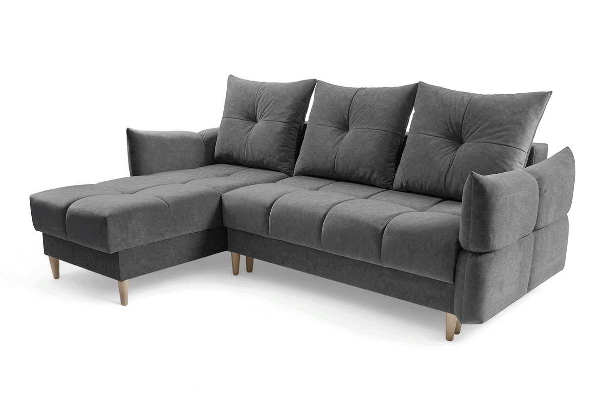 Rozkladacia rohová sedacia súprava Fitelia ľavá - sivý ľahkočistiaci zamat Zetta 305 / buk Rohová sedacia súprava s funkciou spania Fitelia Ľavá strana - šedý welwet ľahkočistiaci Zetta 305 / nožičky buk 