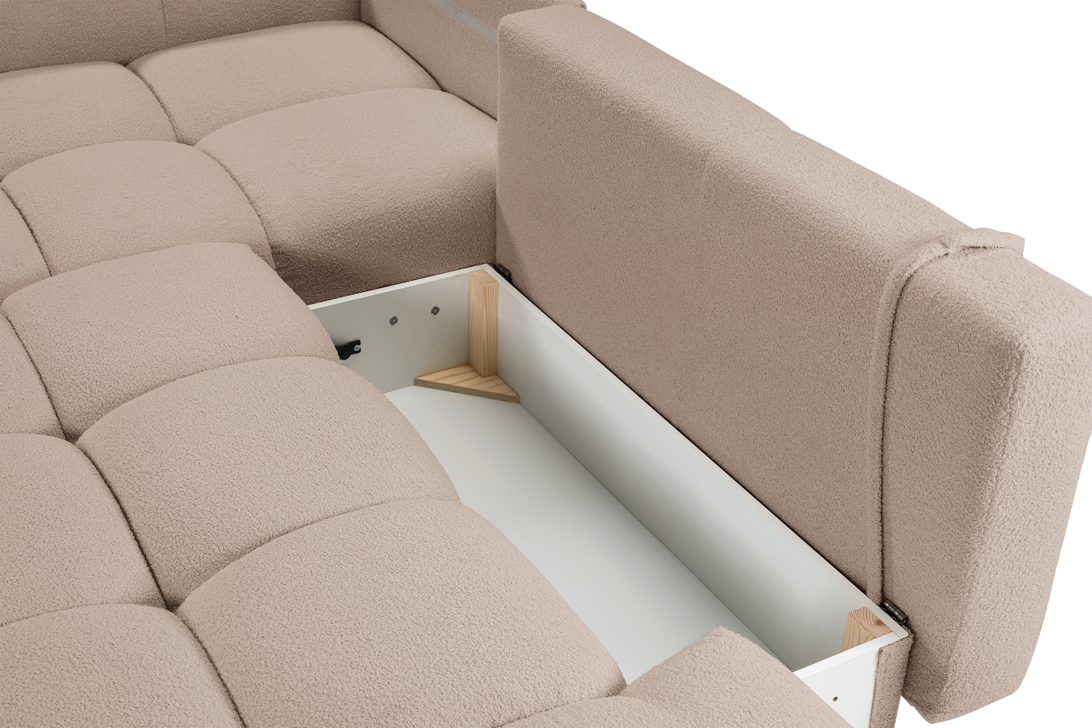 Rohová sedacia súprava Fiza ľavá s funkciou spania - béžová bouclé Lambi 10 Rohová sedacia súprava s funkciou spania Fiza Ľavá strana - Béžová boucle Lambi 10