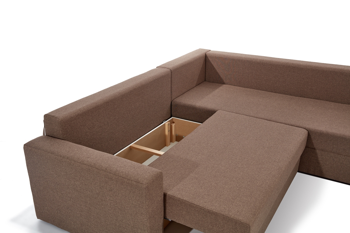 Rozkladacia rohová sedacia súprava Turias L II Hnedá rohová sedacia súprava s úložným priestorom na posteľnú bielizeň