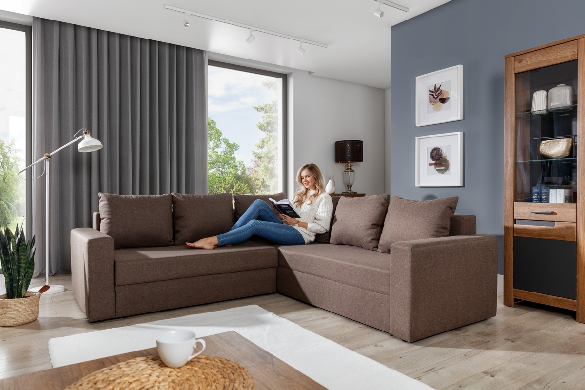 Rozkladacia rohová sedacia súprava Turias L II Hnedá rohová sedacia súprava . 