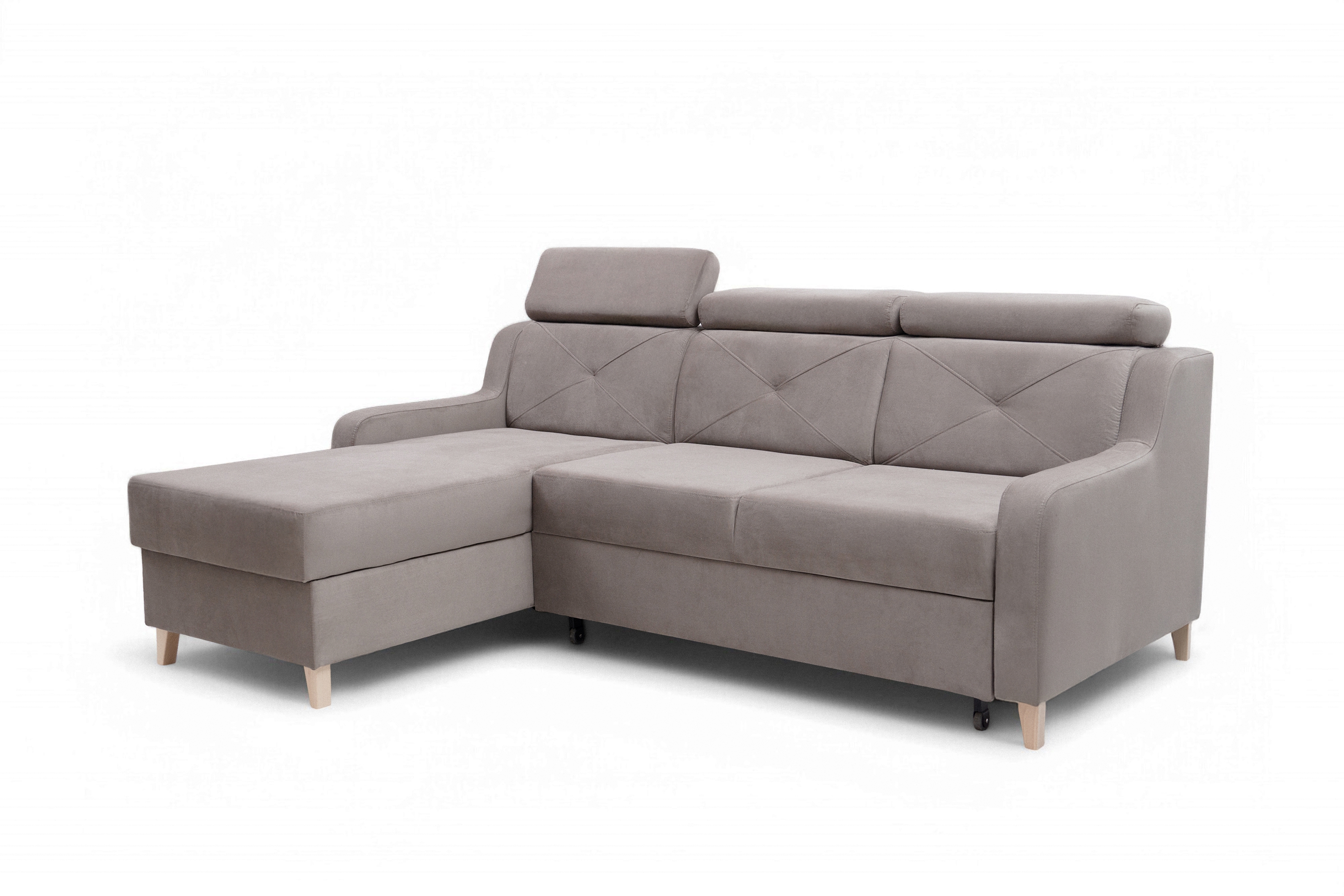 Rozkládací rohová sedací souprava Laksaro levá - tmavě béžová samet Jasmine 25 Rohová sedací souprava rozkládací Laksaro levá - jasno hnědá samet Jasmine 25