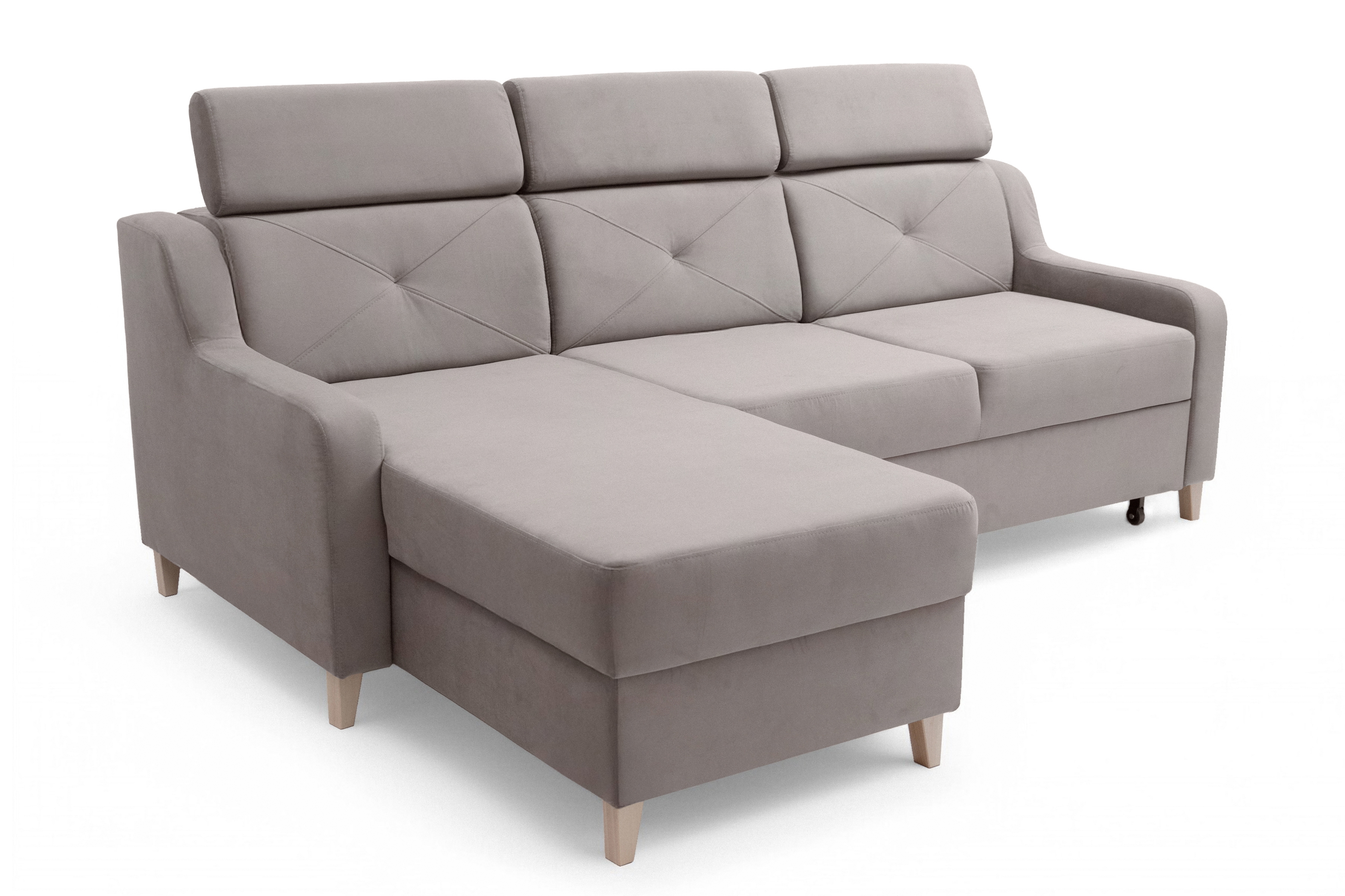 Rozkládací rohová sedací souprava Laksaro levá - tmavě béžová samet Jasmine 25 Rohová sedací souprava rozkládací Laksaro levá - jasno hnědá samet Jasmine 25